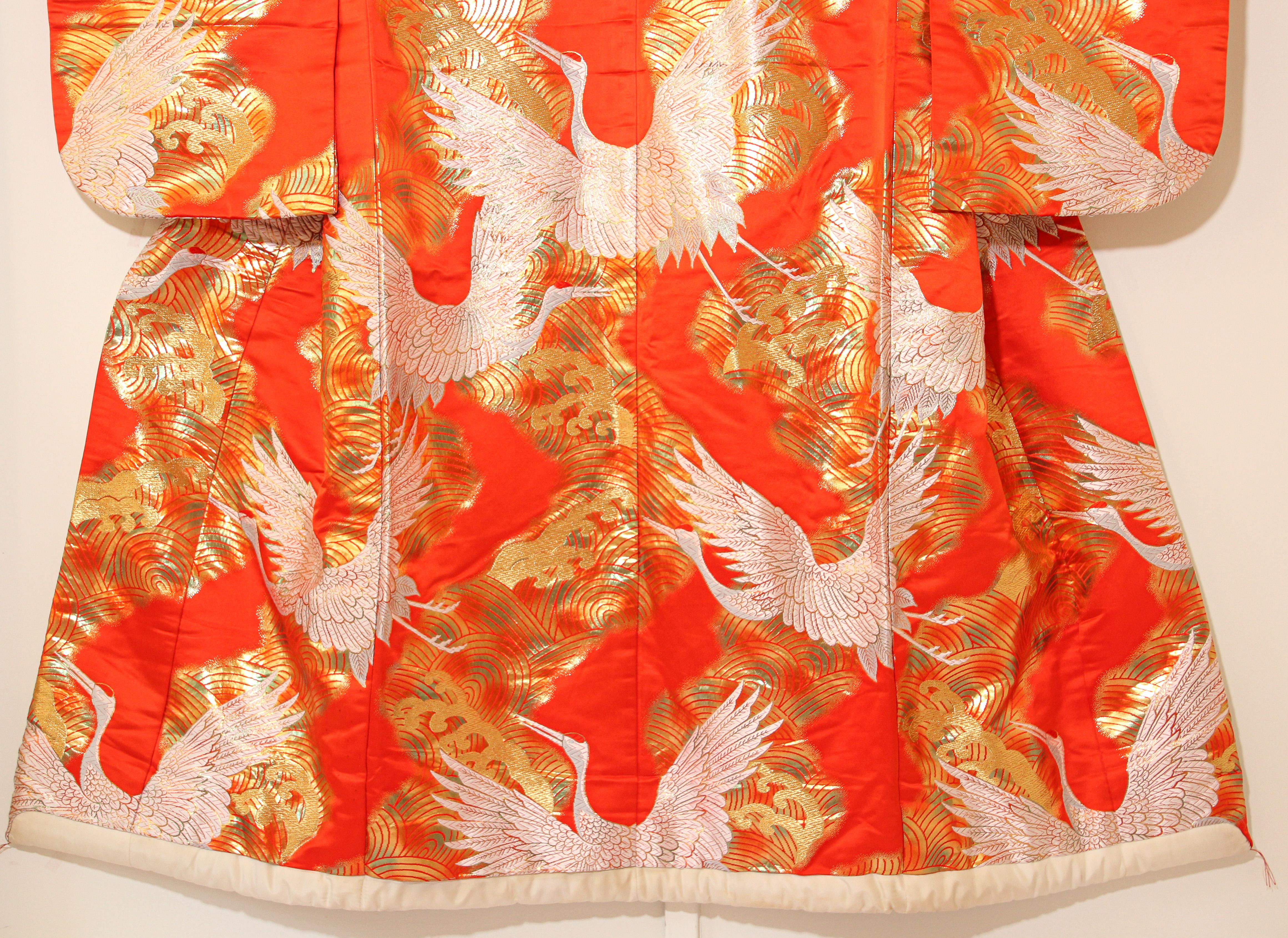 Vintage Red Silk Brocade Japanese Ceremonial Wedding Kimono 14