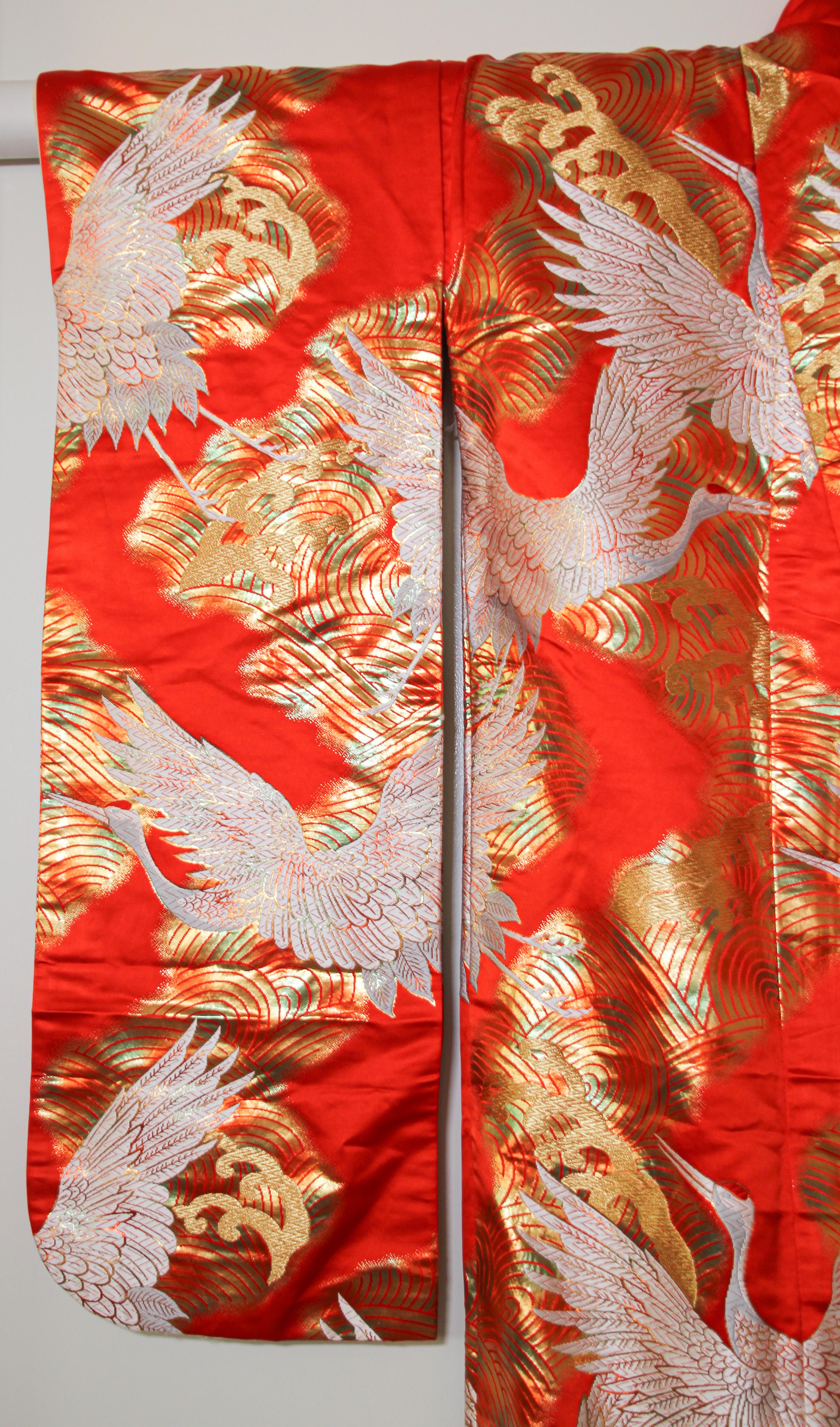 Vintage Red Silk Brocade Japanese Ceremonial Wedding Kimono 2