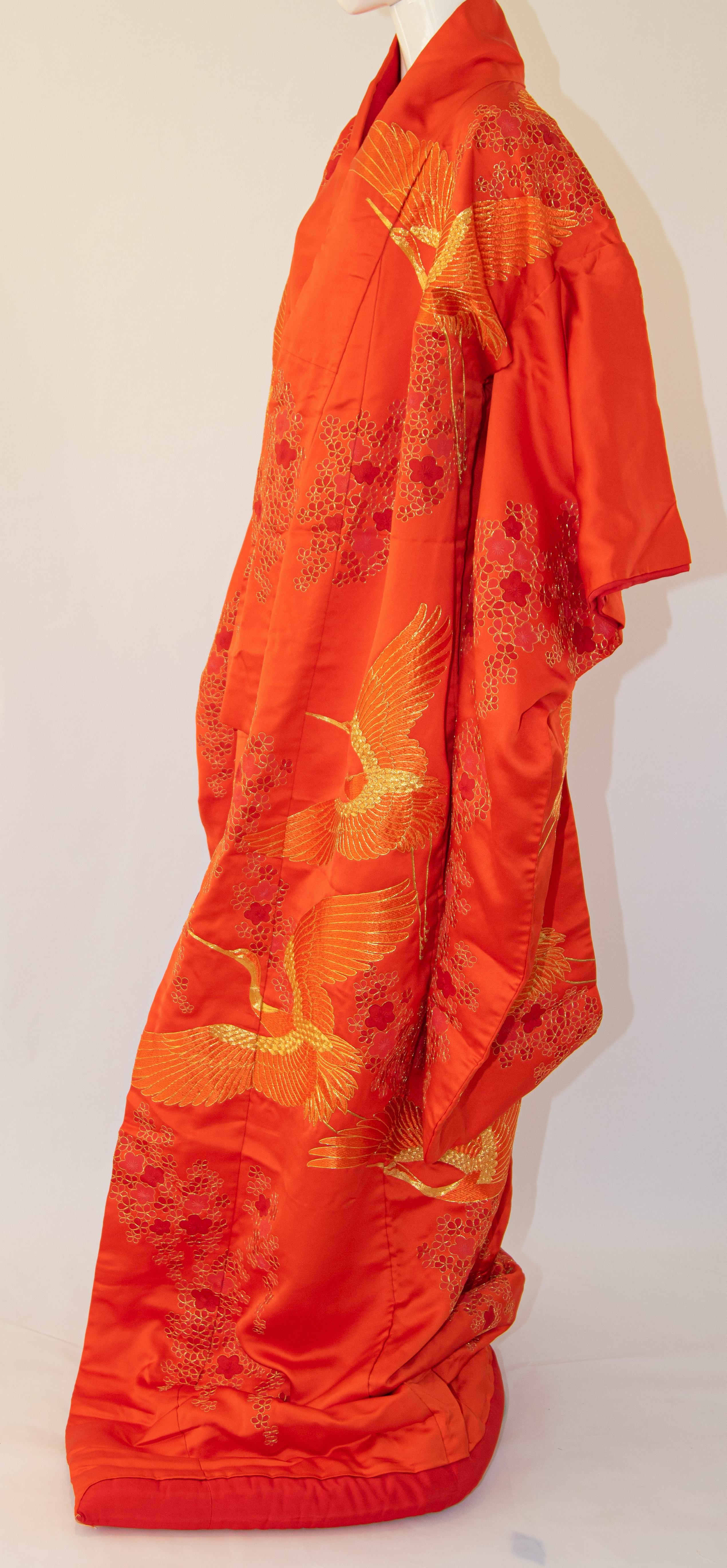 Vintage Kimono Red Silk Brocade Japanese Wedding Dress For Sale 4