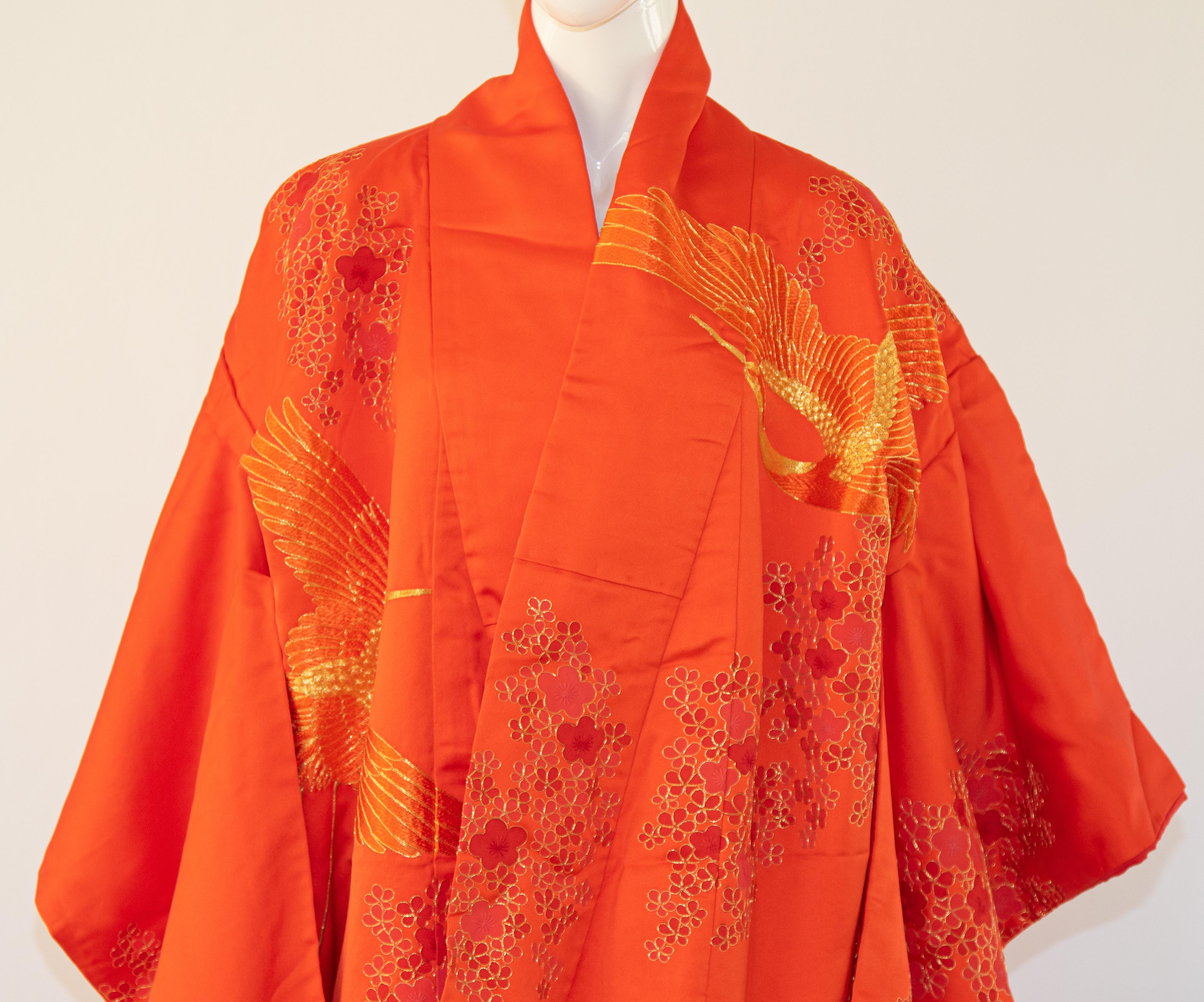 Vintage Kimono Red Silk Brocade Japanese Wedding Dress For Sale 6
