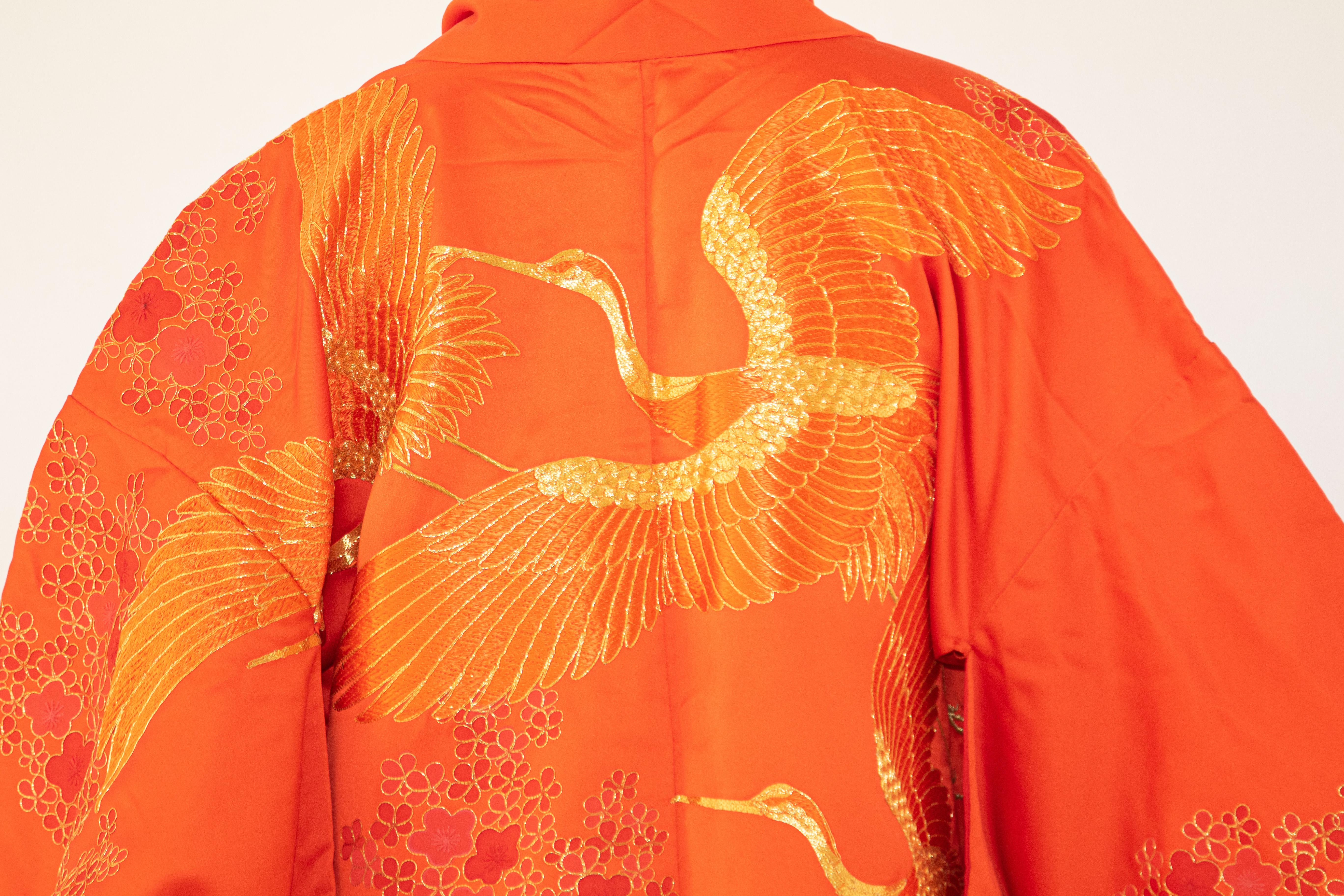 Vintage Kimono Red Silk Brocade Japanese Wedding Dress For Sale 1