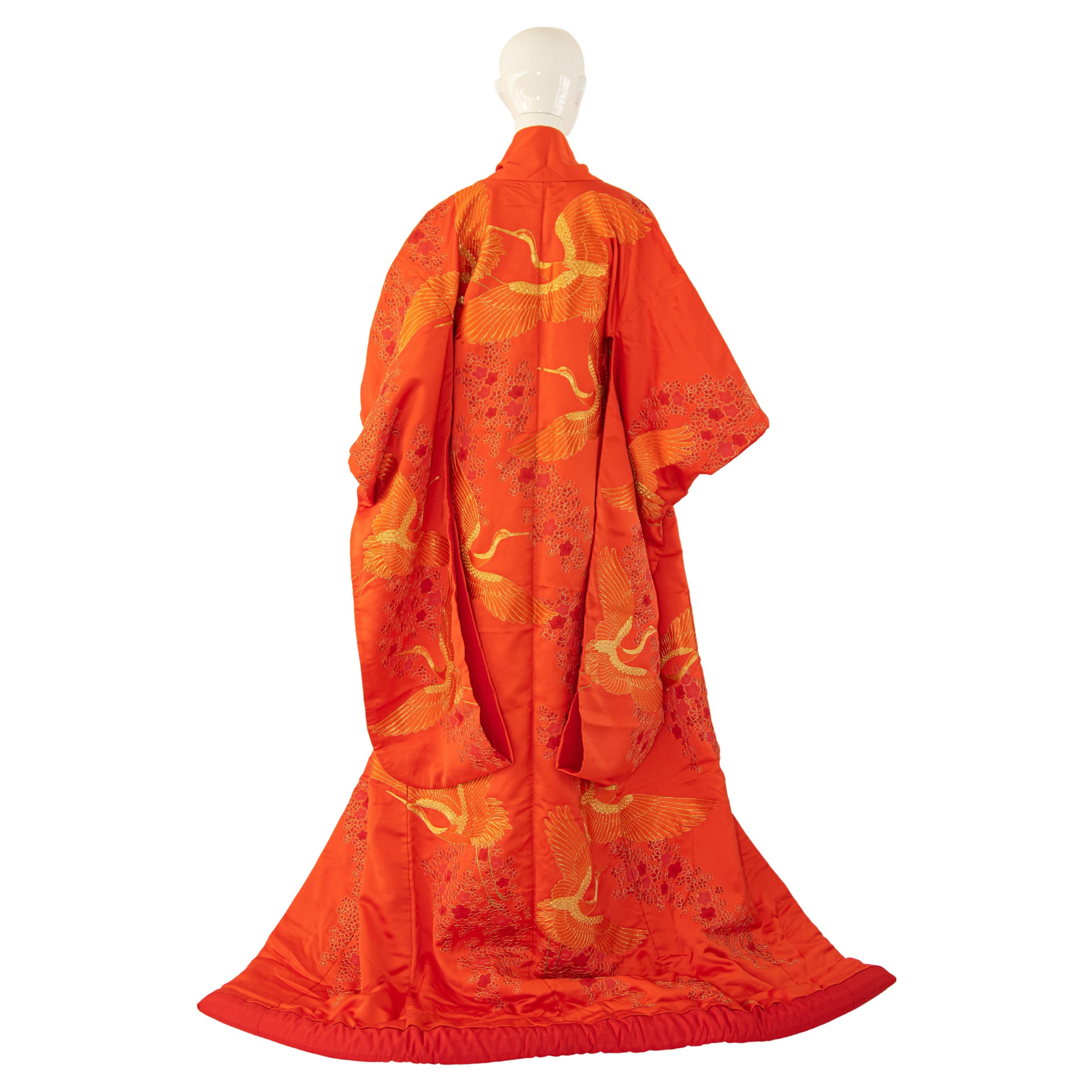 Vintage Kimono Red Silk Brocade Japanese Wedding Dress For Sale