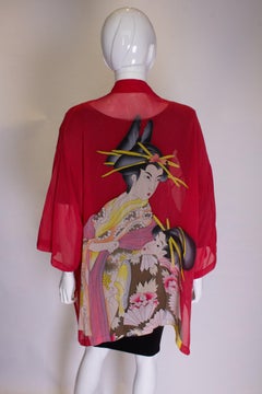 Vintage Red Silk Chiffon Kimono Jacket