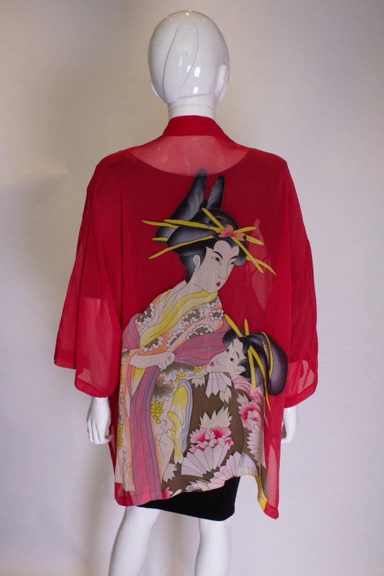 Vintage Red Silk Chiffon Kimono Jacket at 1stDibs red kimono jacket