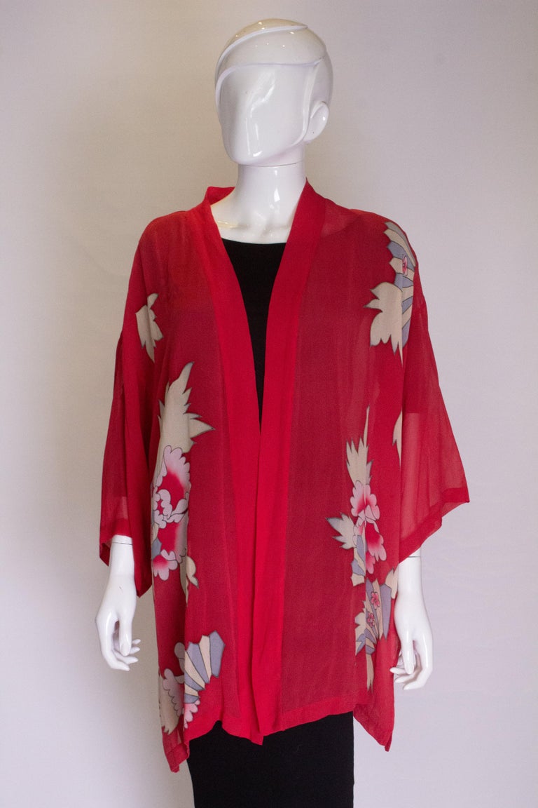 Vintage Red Silk Chiffon Kimono Jacket at 1stDibs | red kimono jacket ...