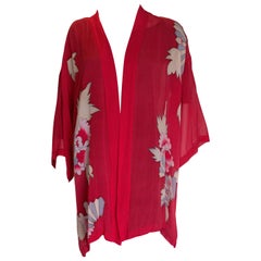 Vintage Red Silk Chiffon Kimono Jacket