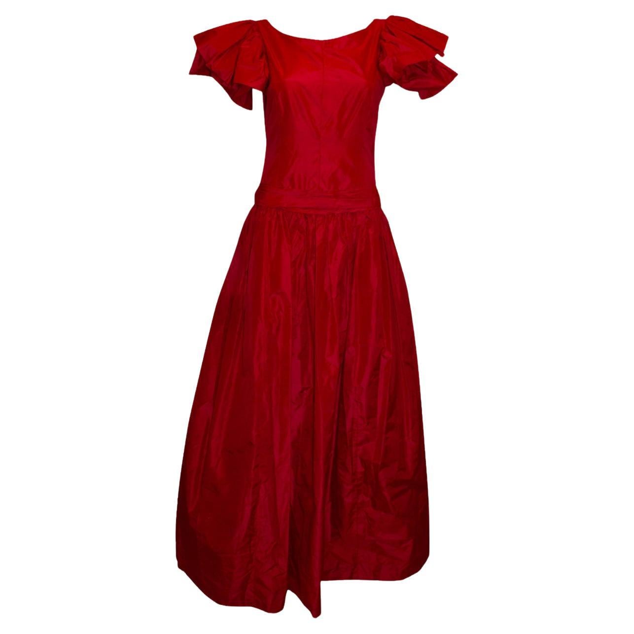 Vintage Red Silk Evening Gown For Sale