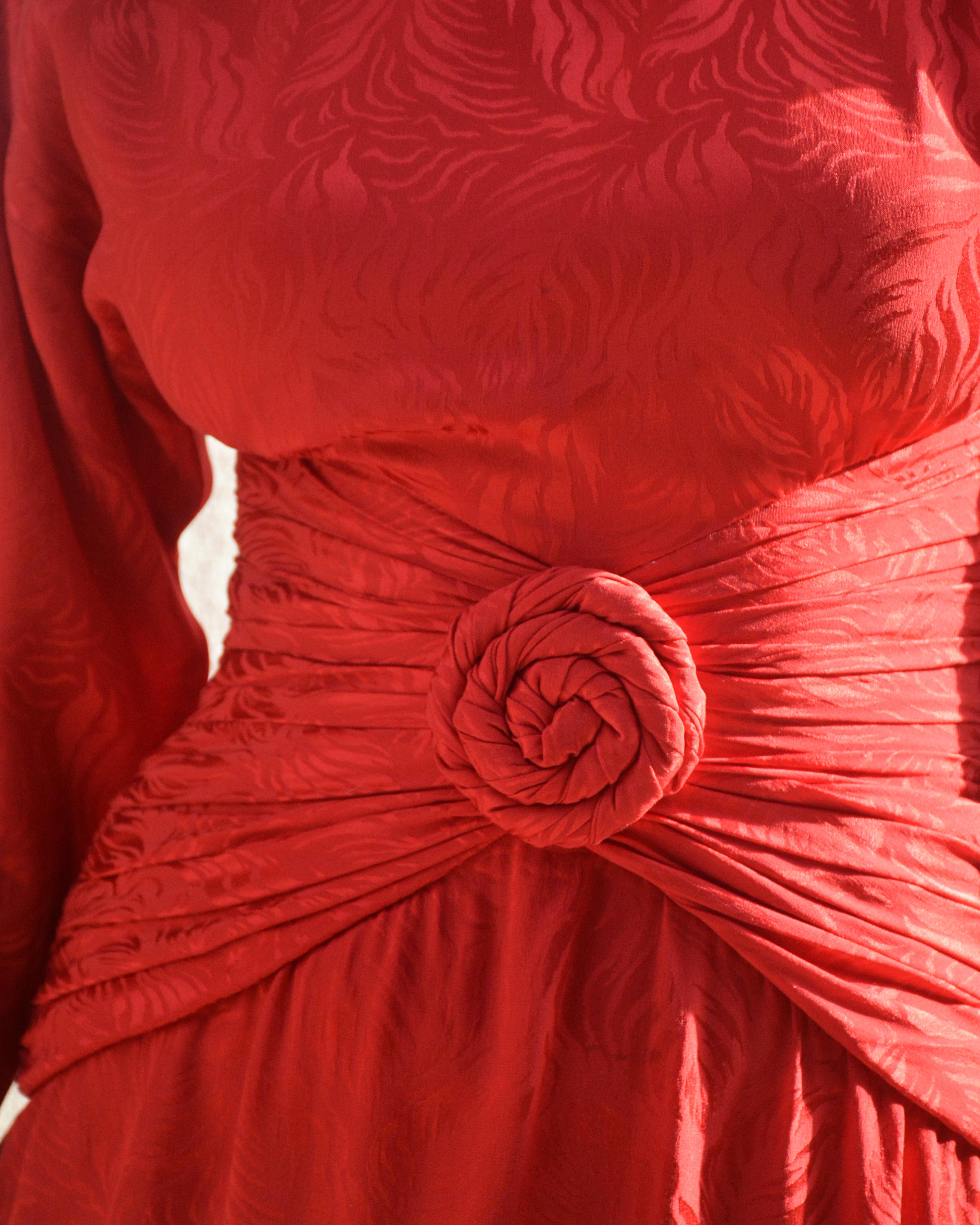 Vintage Red Silk Long-Sleeve Wiggle Dress For Sale 6
