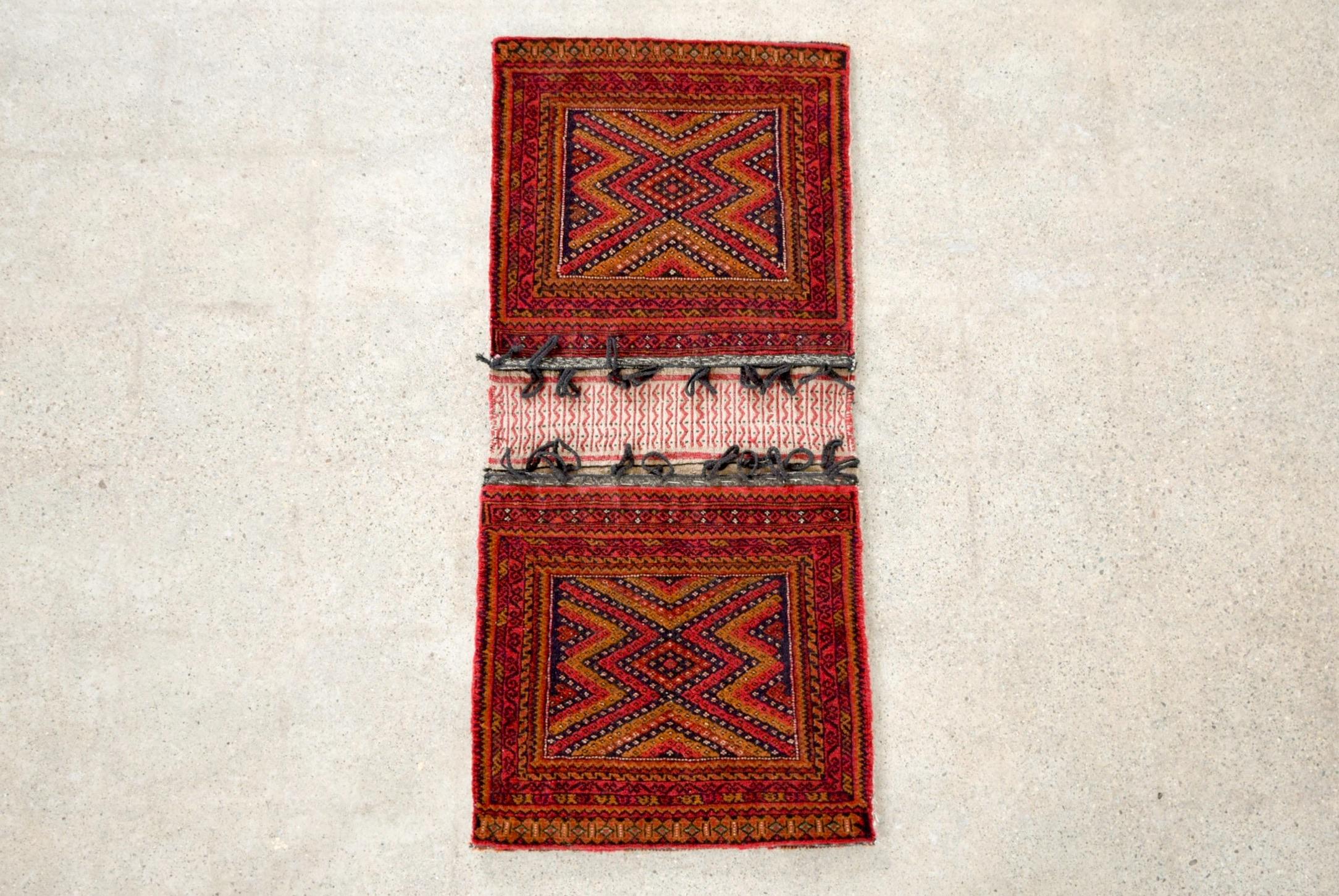 20th Century Vintage Red Small Tribal Wool Rug Afghan Saddlebag For Sale