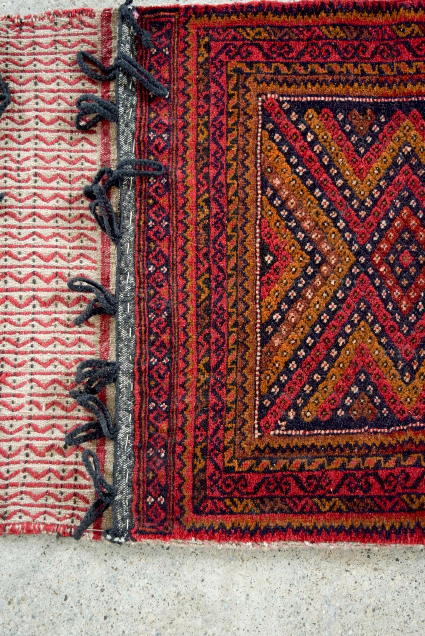 Vintage Red Small Tribal Wool Rug Afghan Saddlebag For Sale 2