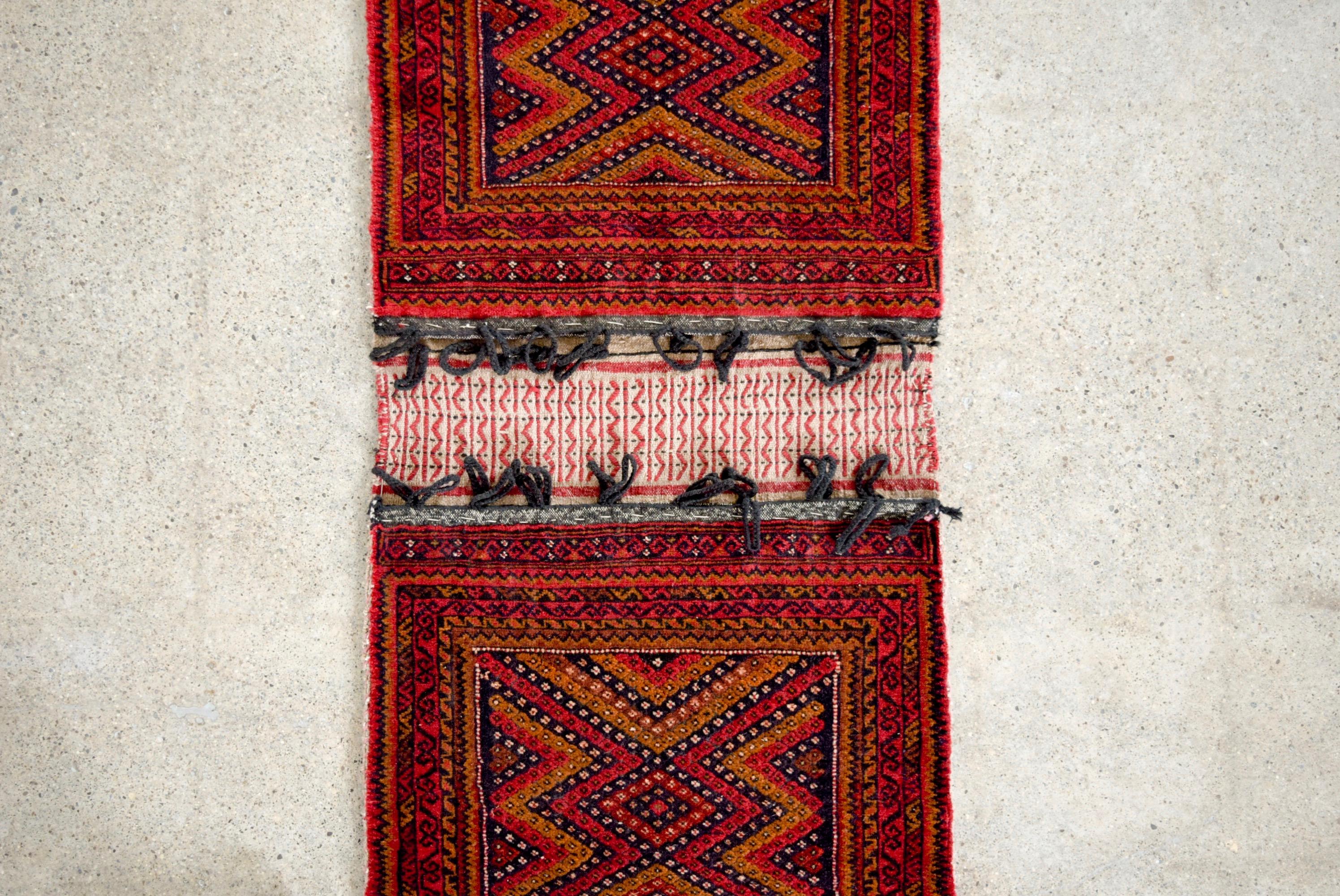 Vintage Red Small Tribal Wool Rug Afghan Saddlebag For Sale 4