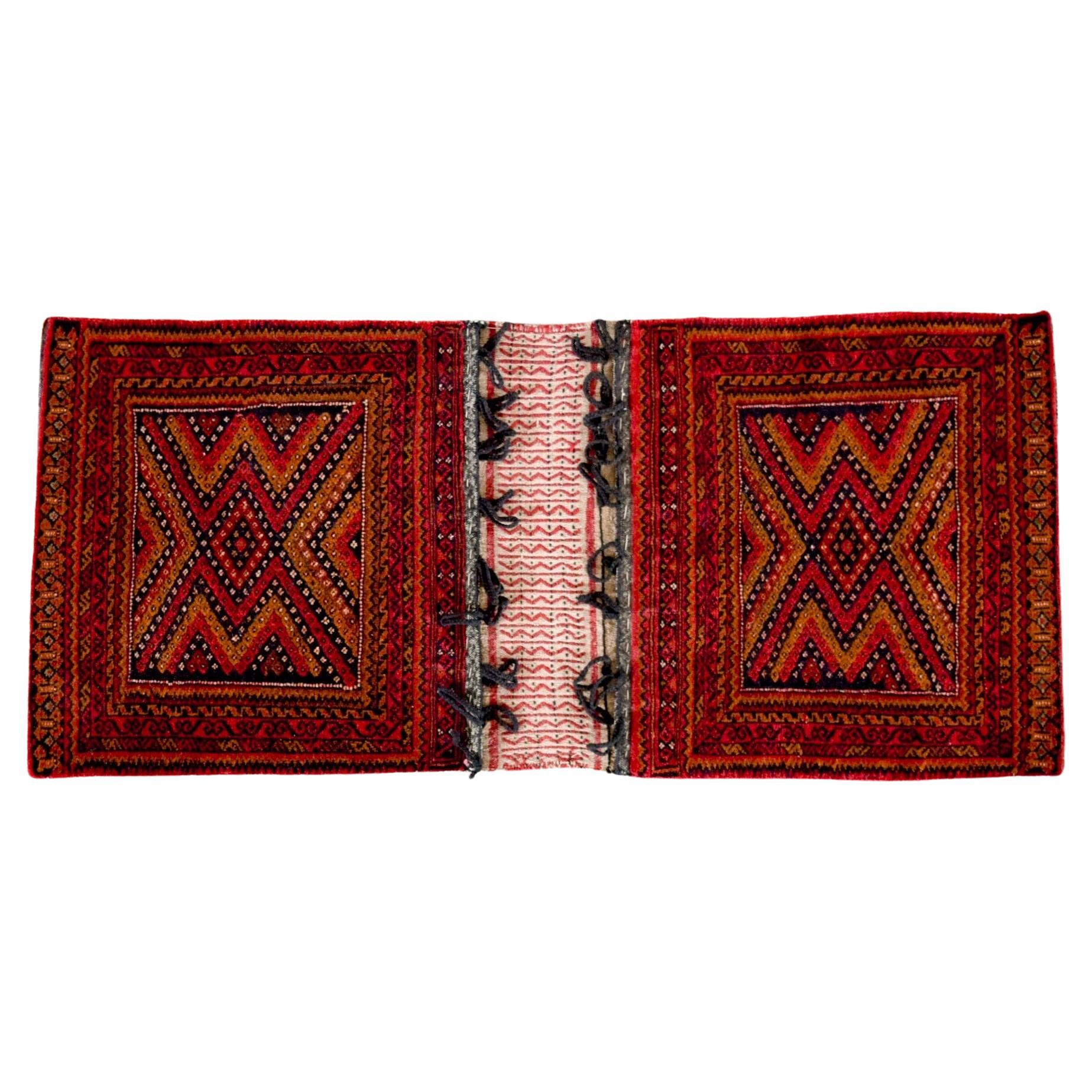Vintage Red Small Tribal Wool Rug Afghan Saddlebag For Sale
