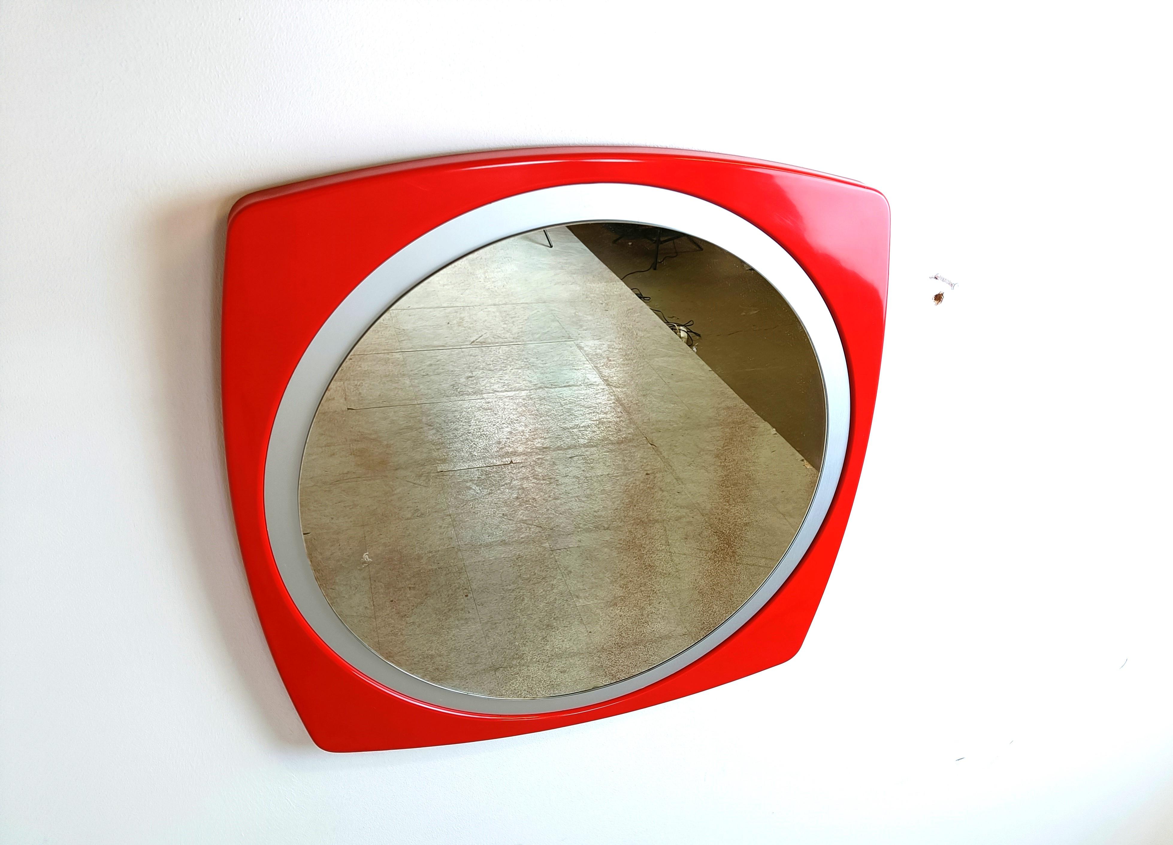 Space Age Vintage red space age mirror, 1970s For Sale