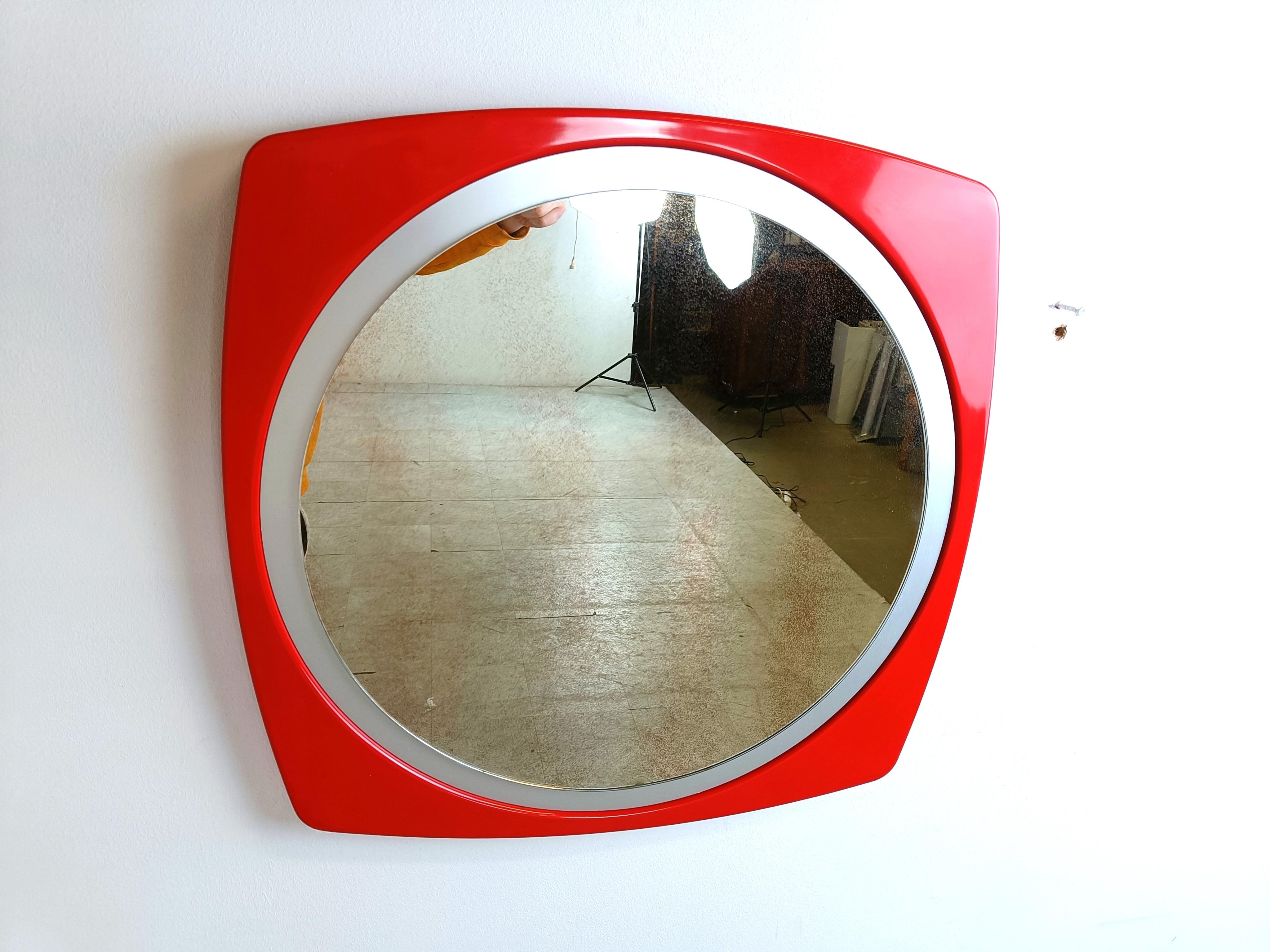 Belgian Vintage red space age mirror, 1970s For Sale