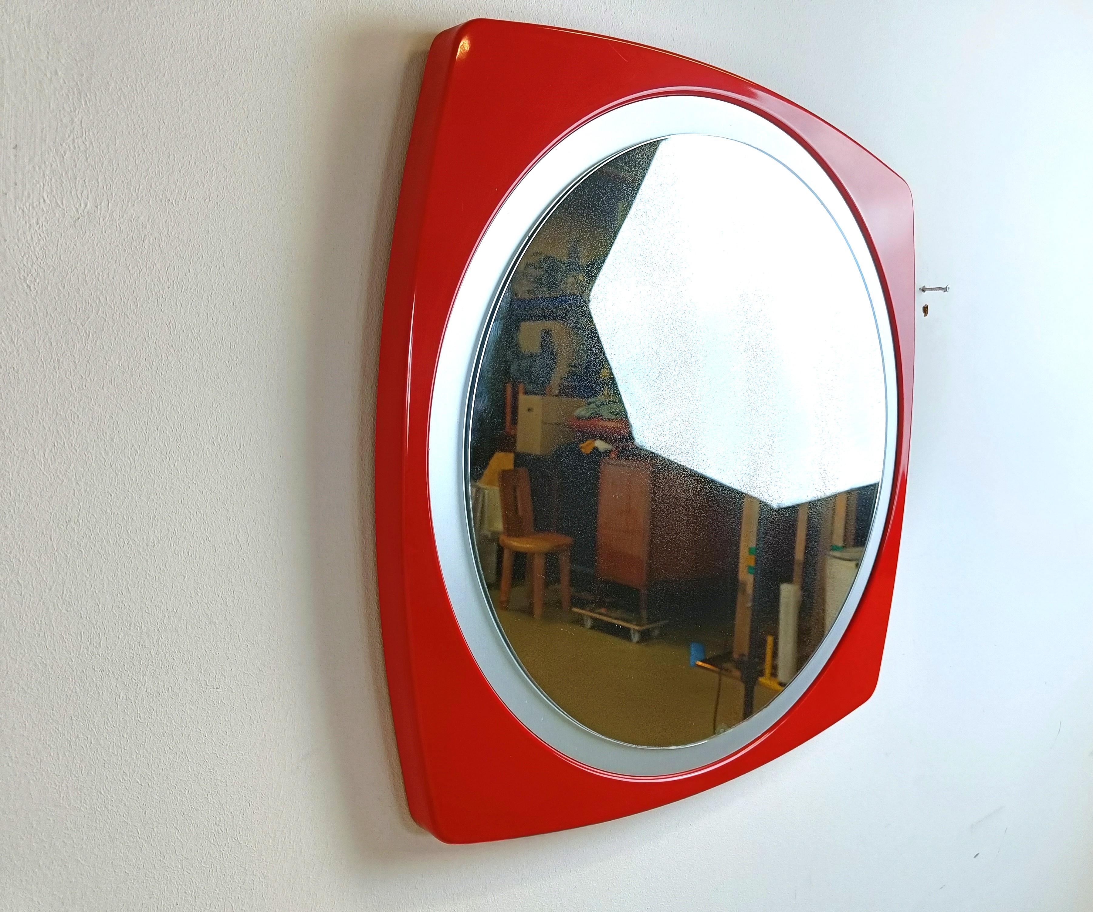 Late 20th Century Vintage red space age mirror, 1970s For Sale