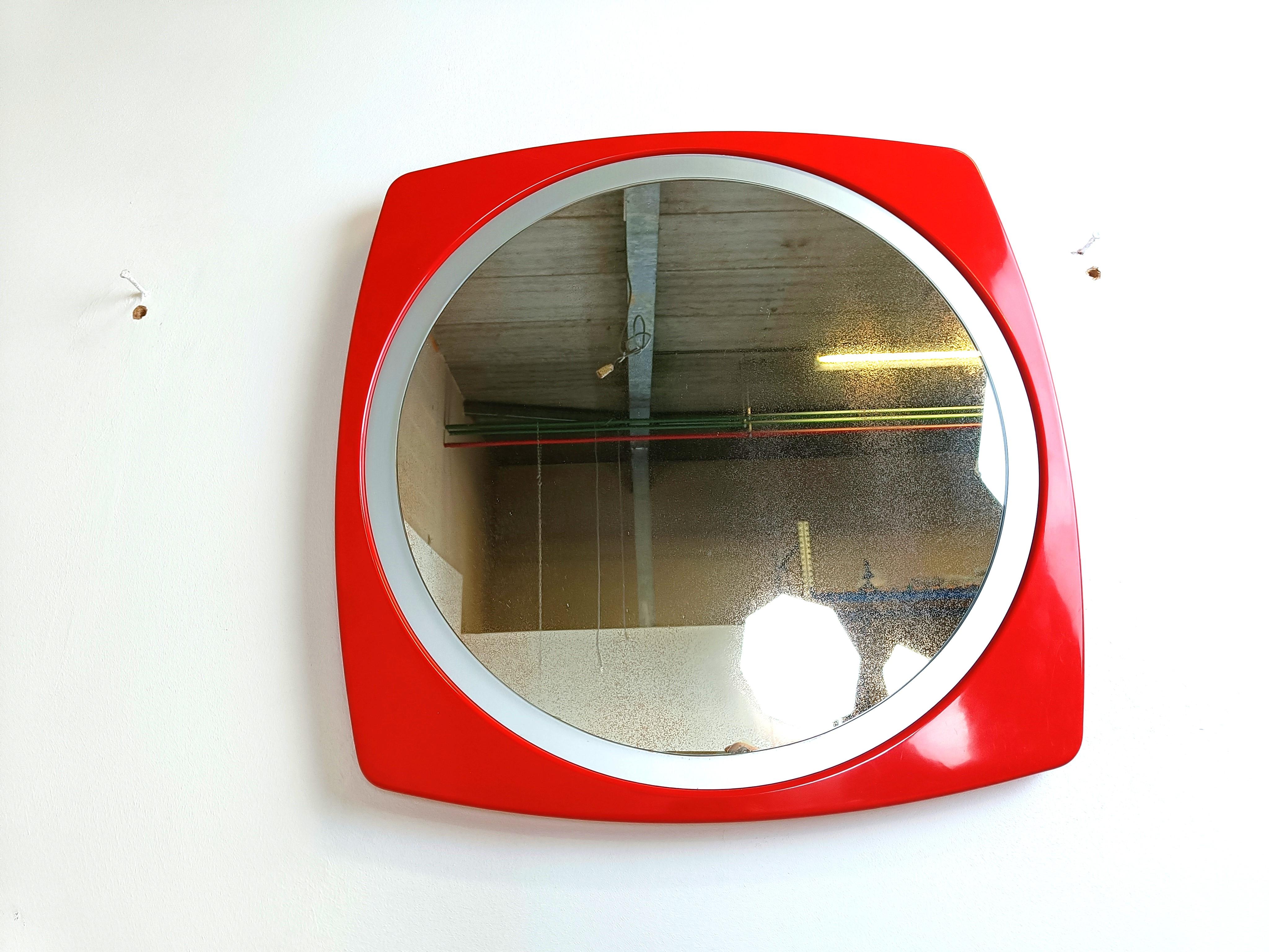 Mirror Vintage red space age mirror, 1970s For Sale