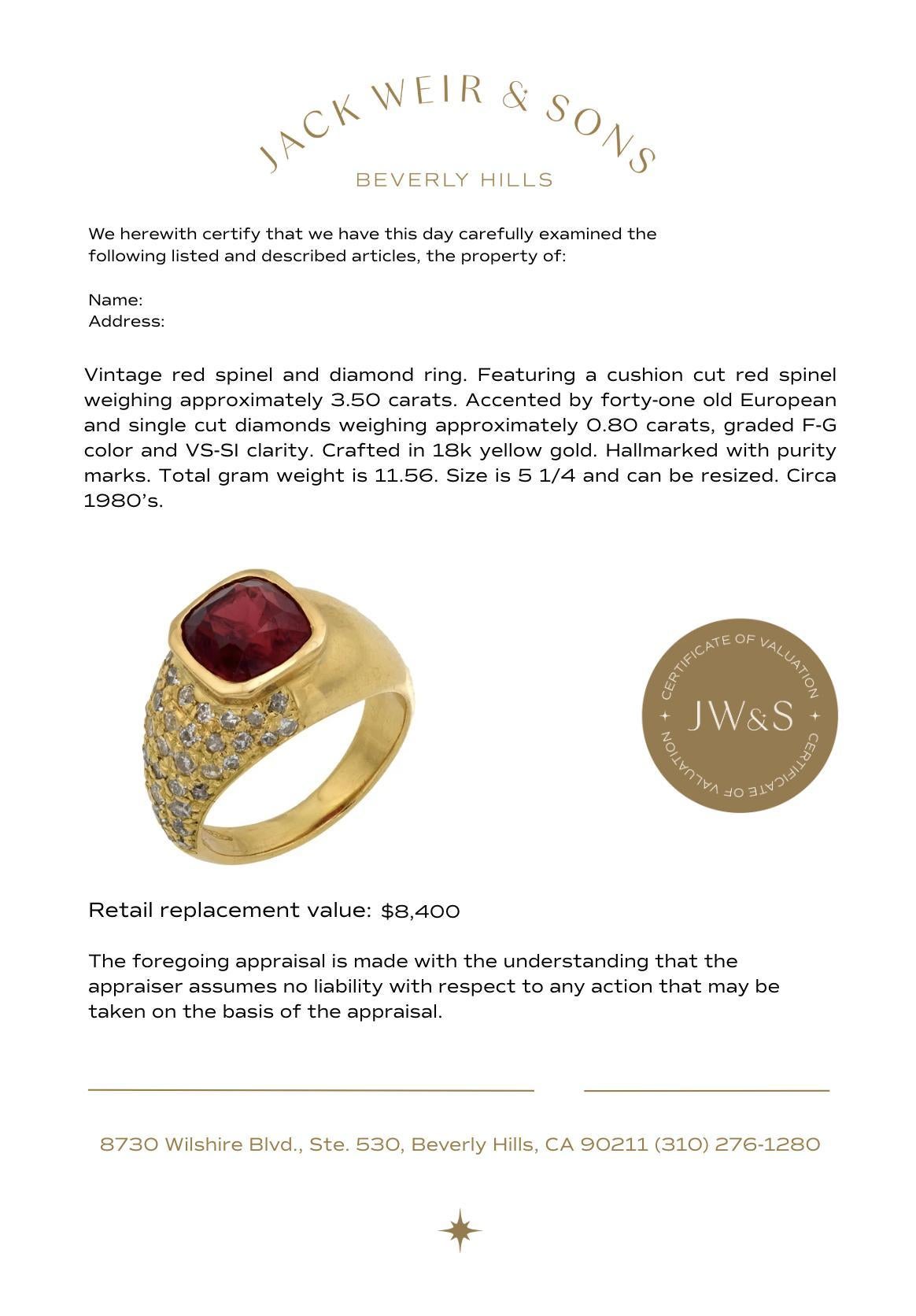 Cocktailring mit rotem Spinell und Diamant aus 18k Gelbgold im Angebot 2