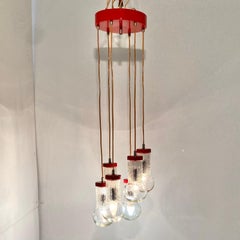 Vintage Red Stilnovo Chandelier, Cut Glass, Italy, 1950s