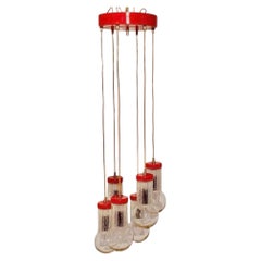Vintage Red Stilnovo Chandelier, Cut Glass, Italy, 1950s