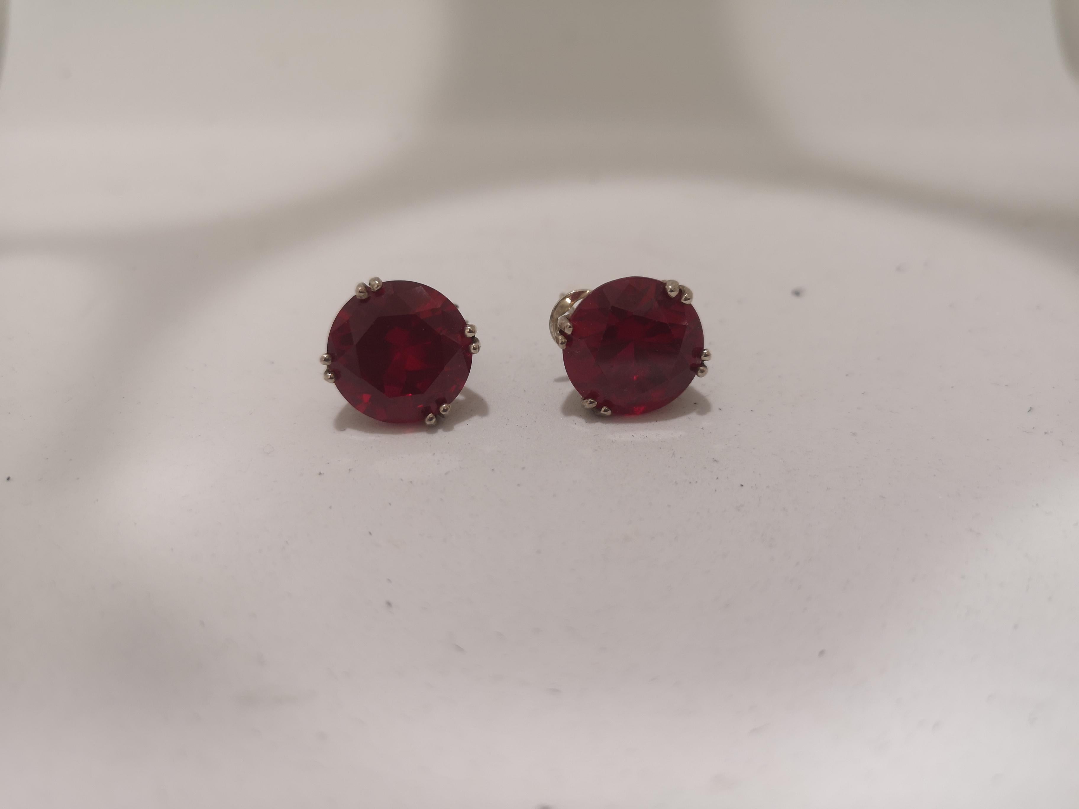 Vintage red stone silver tone earrings For Sale 1