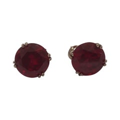 Vintage red stone silver tone earrings