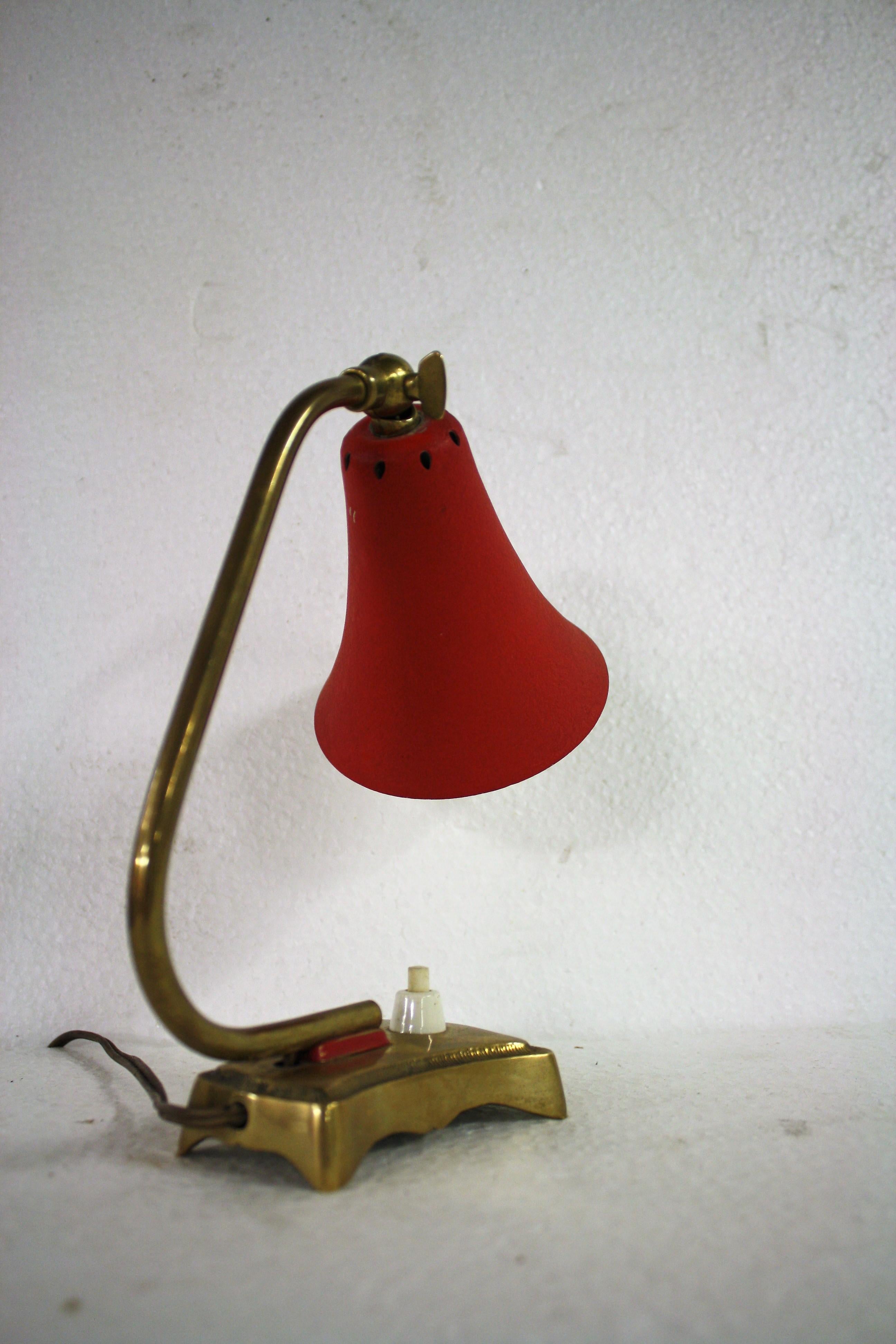 French Vintage Red Table Lamp, 1950s
