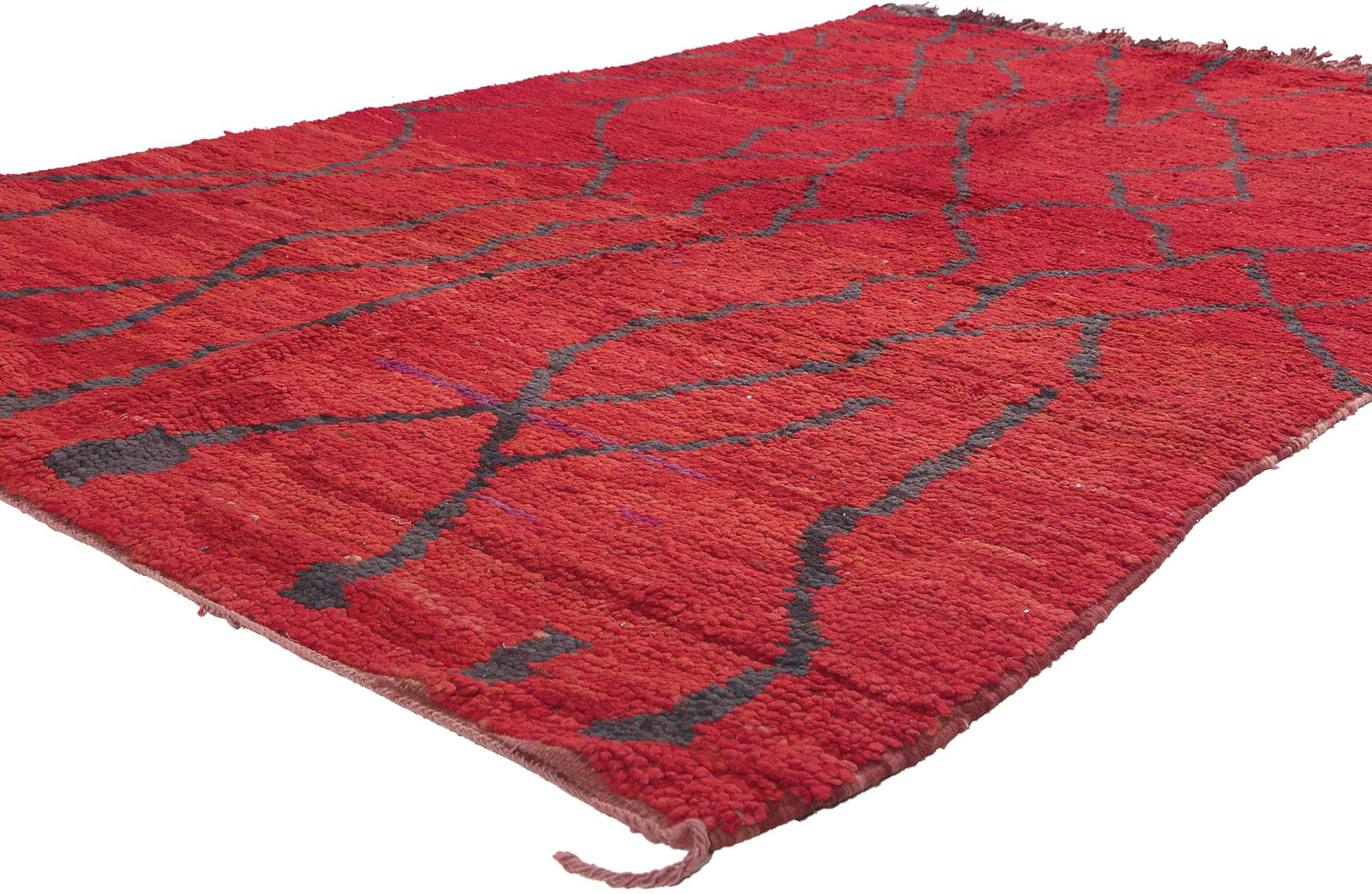 20303 Vintage Red Talsint Moroccan Rug, 05'00 X 07'10. Witness the mesmerizing artistry of this hand-knotted wool vintage red Talsint Moroccan rug, originating from the Figuig region in northeast Morocco, also known as Aït Bou Ichaouen. Unveiling a
