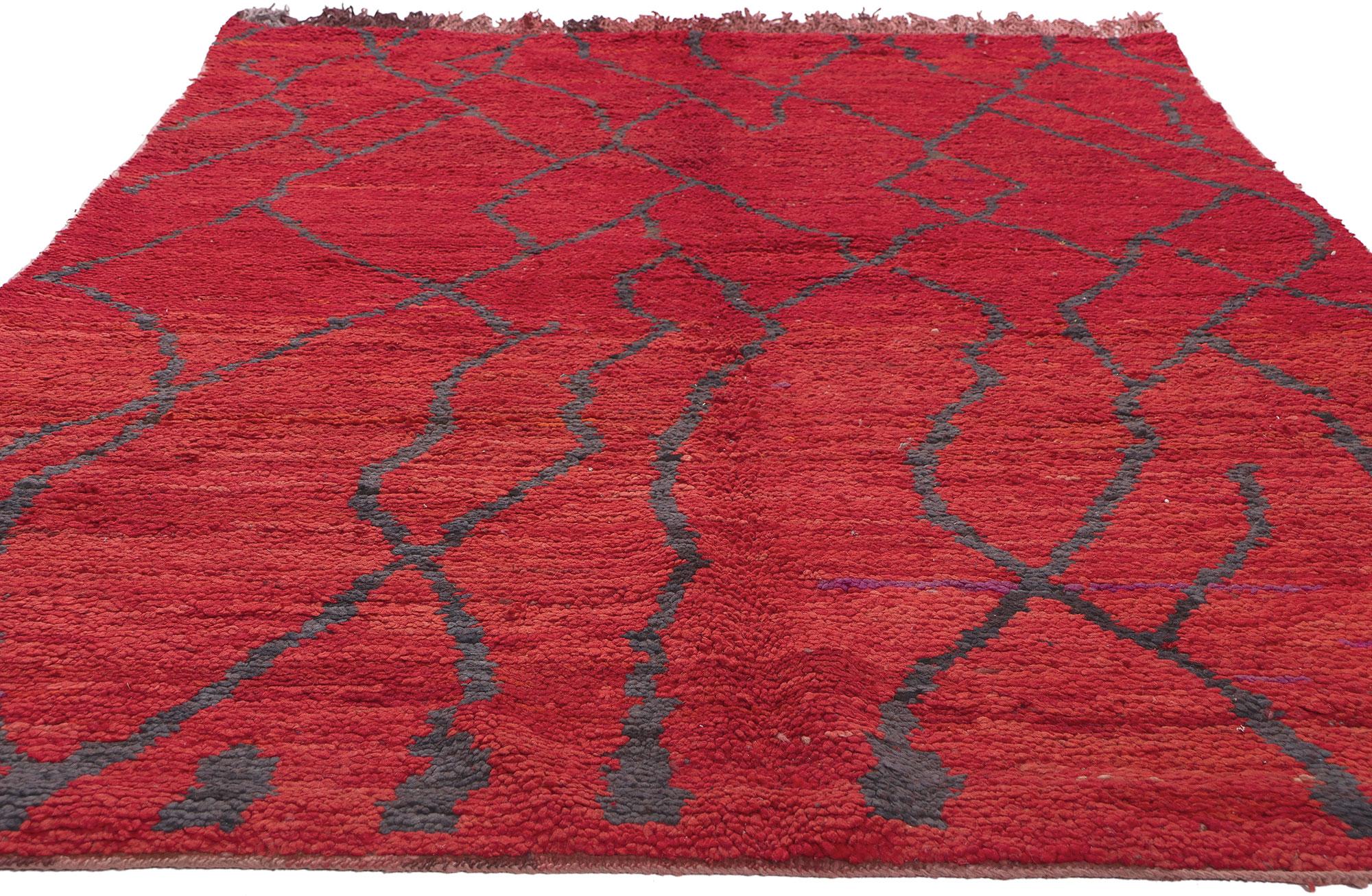 Tribal Vintage Red Talsint Moroccan Rug, Cozy Nomad Meets Maximalist Style For Sale