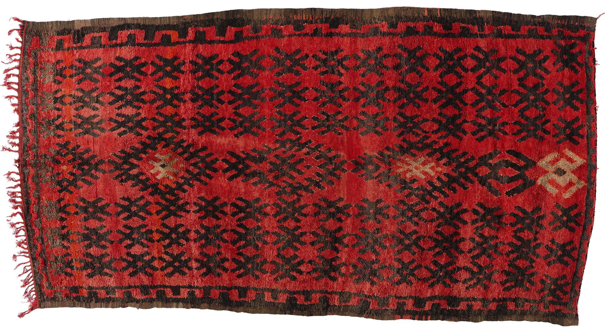 Vintage Red Talsint Moroccan Rug, Tribal Enchantment Meets Midcentury Modern For Sale 4