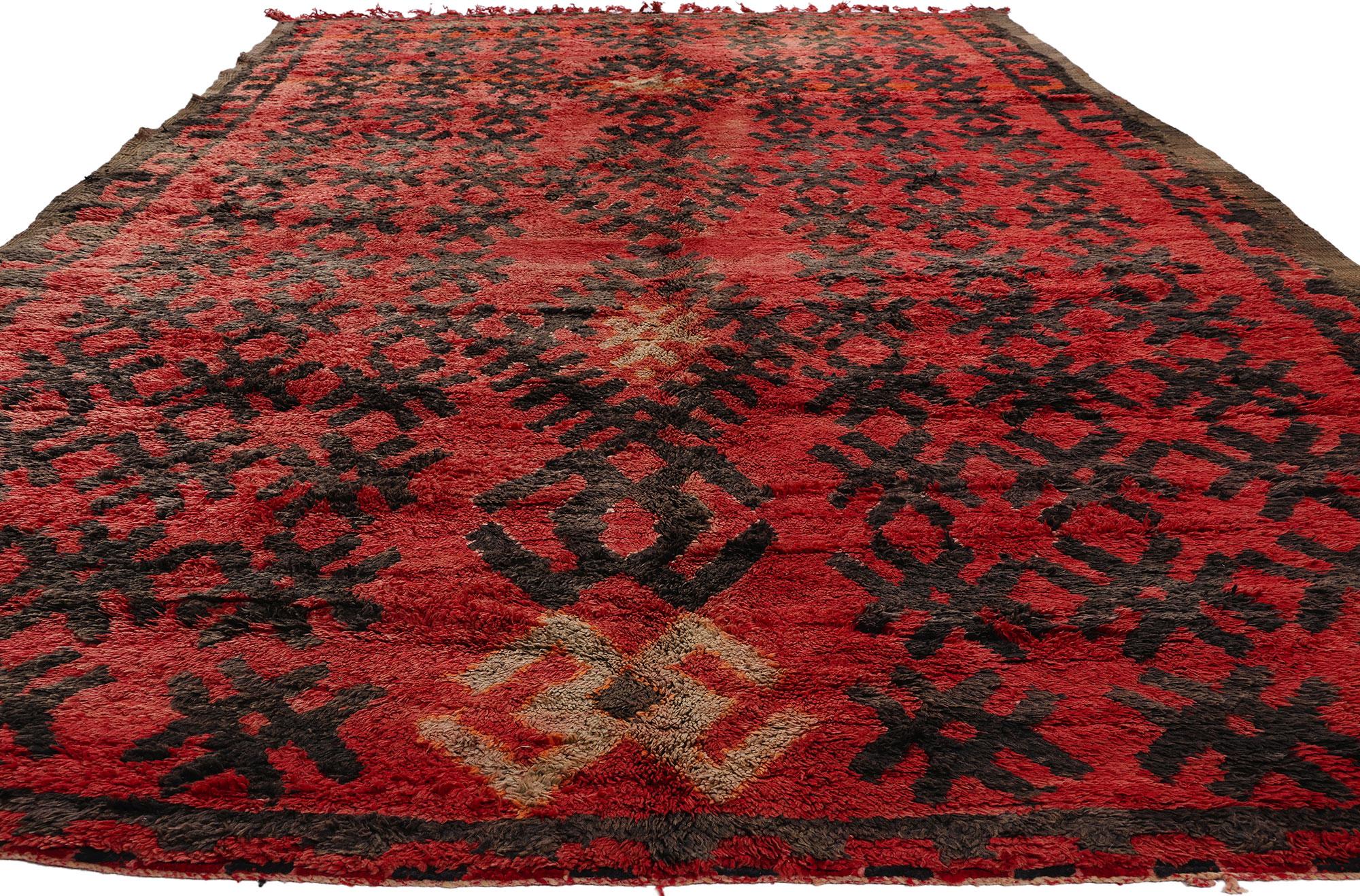 Hand-Knotted Vintage Red Talsint Moroccan Rug, Tribal Enchantment Meets Midcentury Modern For Sale