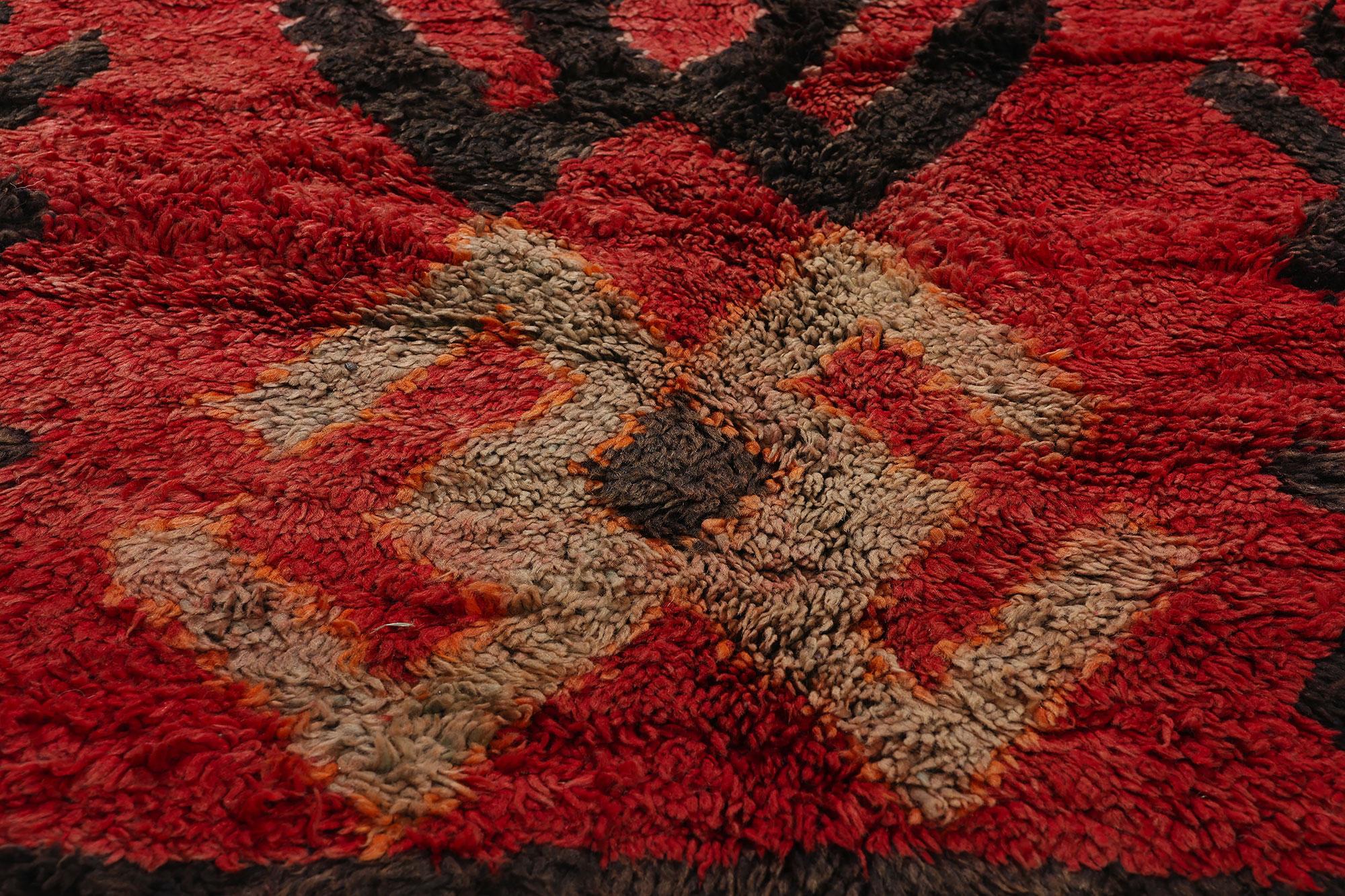 20th Century Vintage Red Talsint Moroccan Rug, Tribal Enchantment Meets Midcentury Modern For Sale