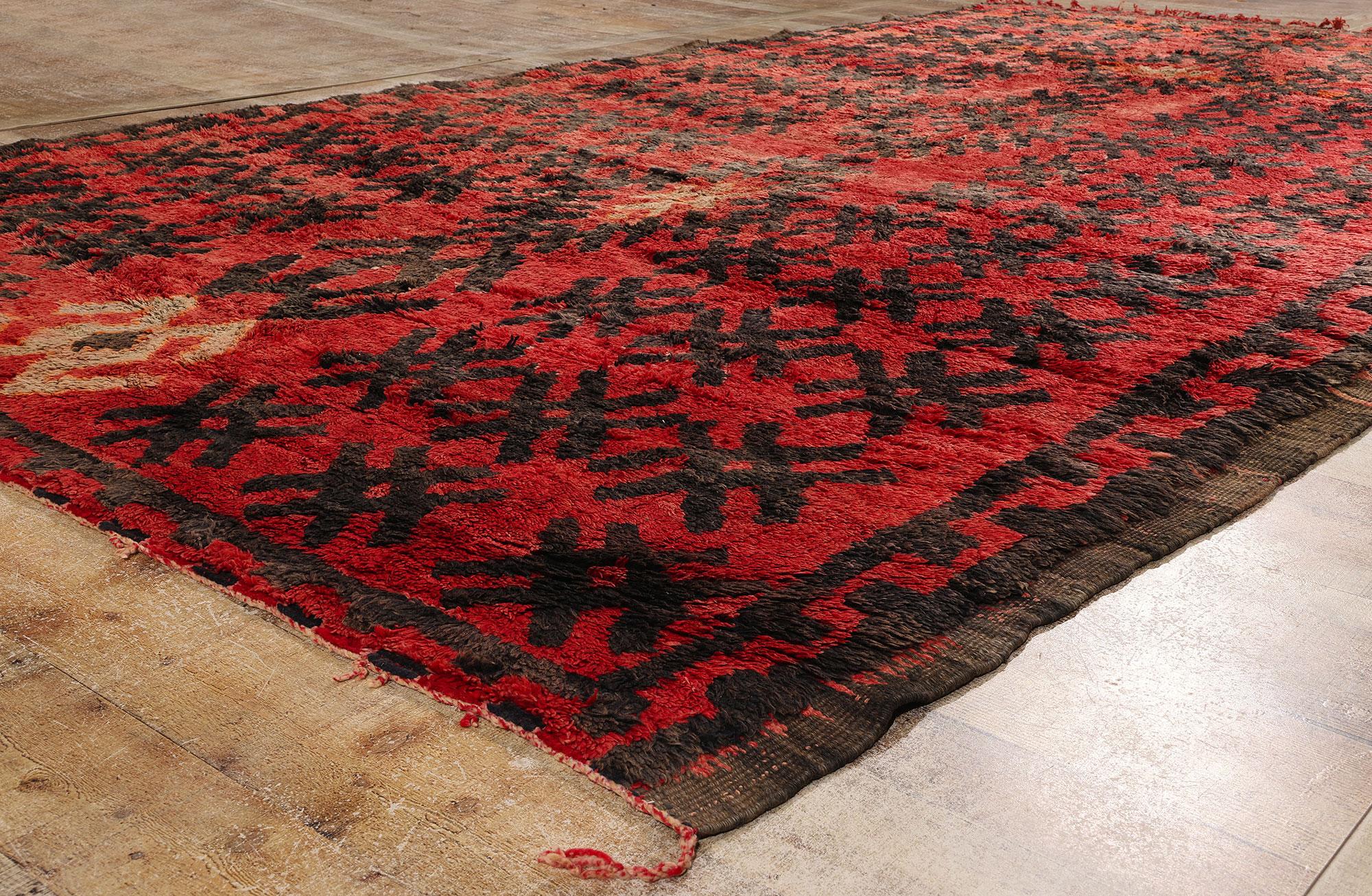 Vintage Red Talsint Moroccan Rug, Tribal Enchantment Meets Midcentury Modern For Sale 1