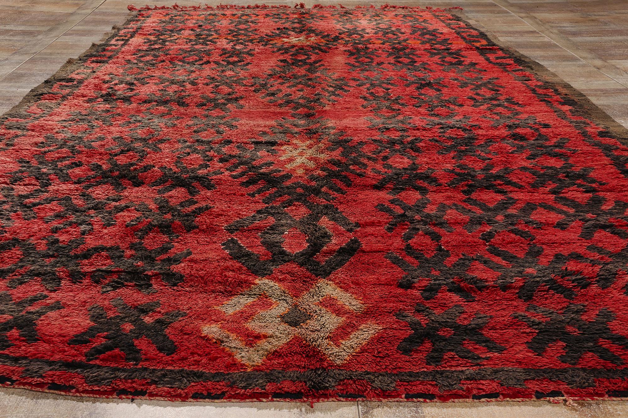 Vintage Red Talsint Moroccan Rug, Tribal Enchantment Meets Midcentury Modern For Sale 2