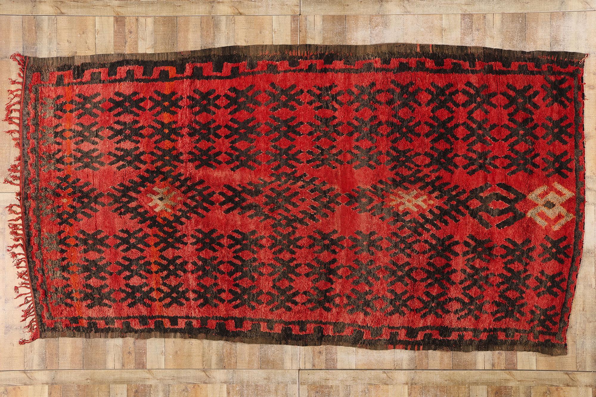Vintage Red Talsint Moroccan Rug, Tribal Enchantment Meets Midcentury Modern For Sale 3