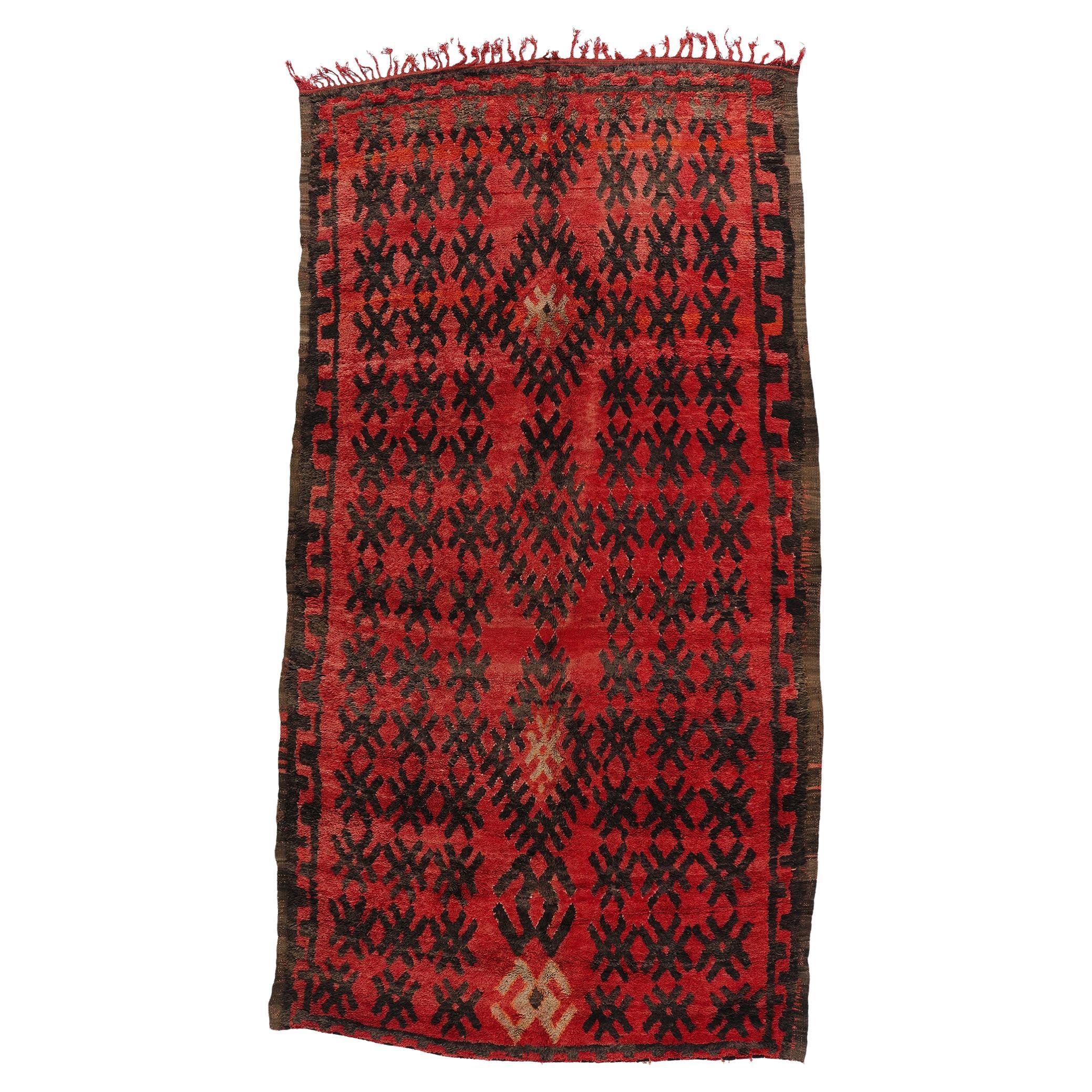 Marokkanischer roter Talsint-Teppich im Vintage-Stil, Stammeskunst-Enchantment trifft auf Midcentury Modern