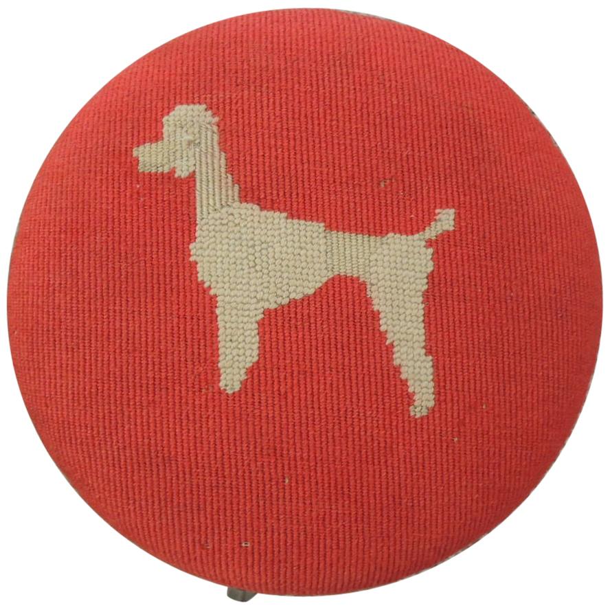 Vintage Red Tapestry "Poodle" Milking Stool