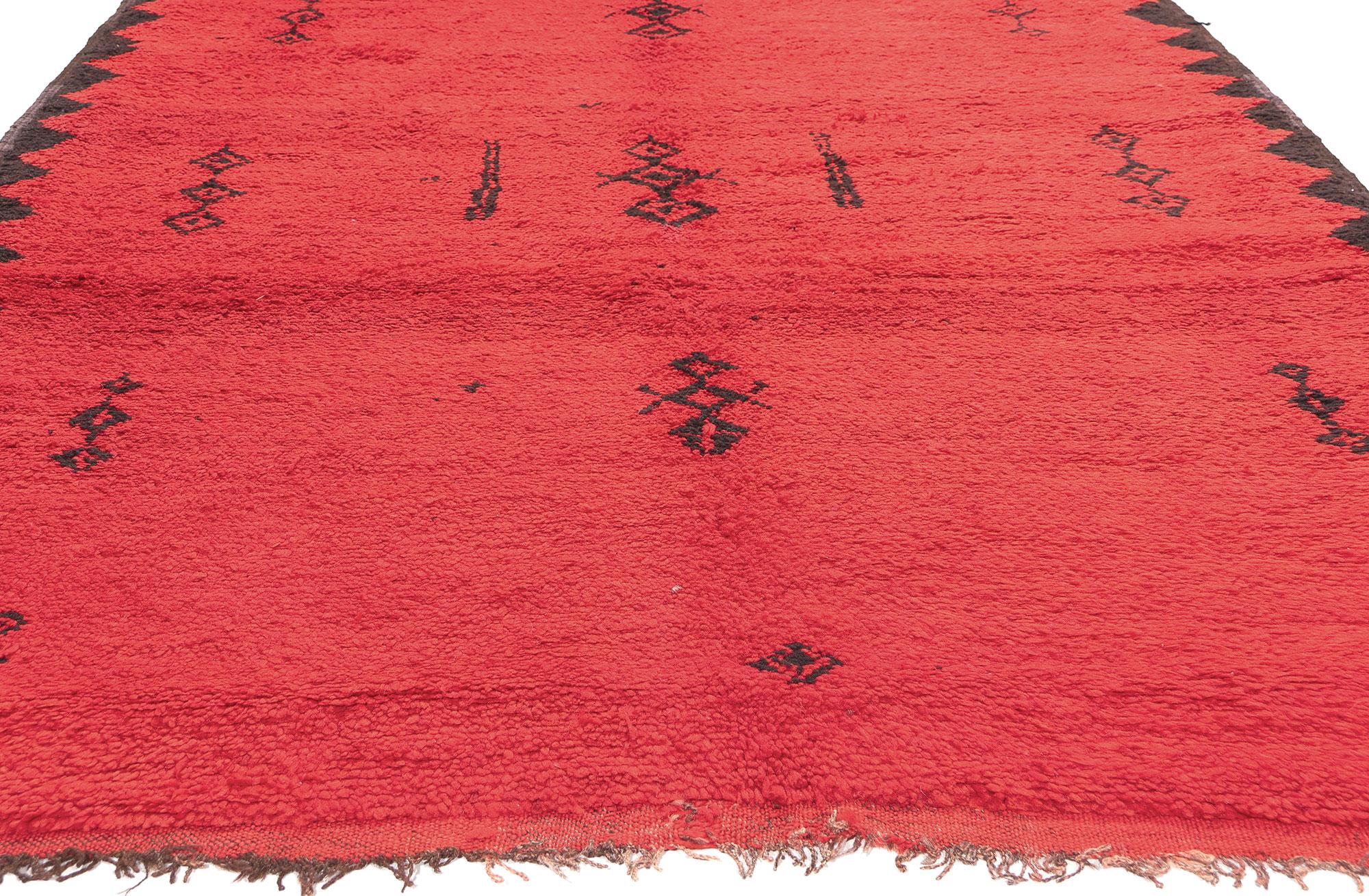 Hand-Knotted Vintage Red Taznakht Moroccan Rug, Midcentury Modern Meets Tribal Enchantment For Sale