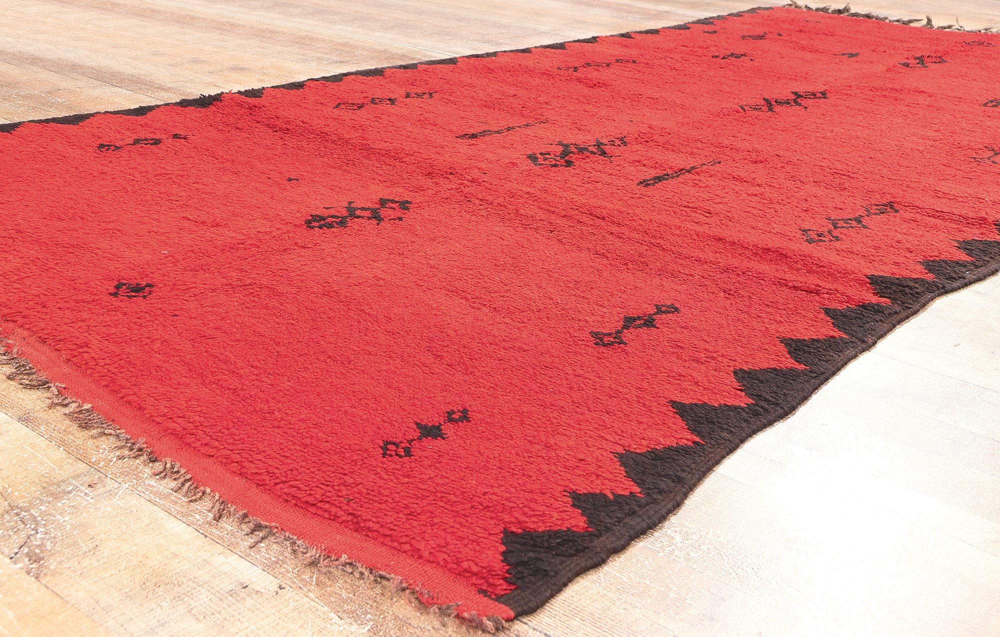 Wool Vintage Red Taznakht Moroccan Rug, Midcentury Modern Meets Tribal Enchantment For Sale