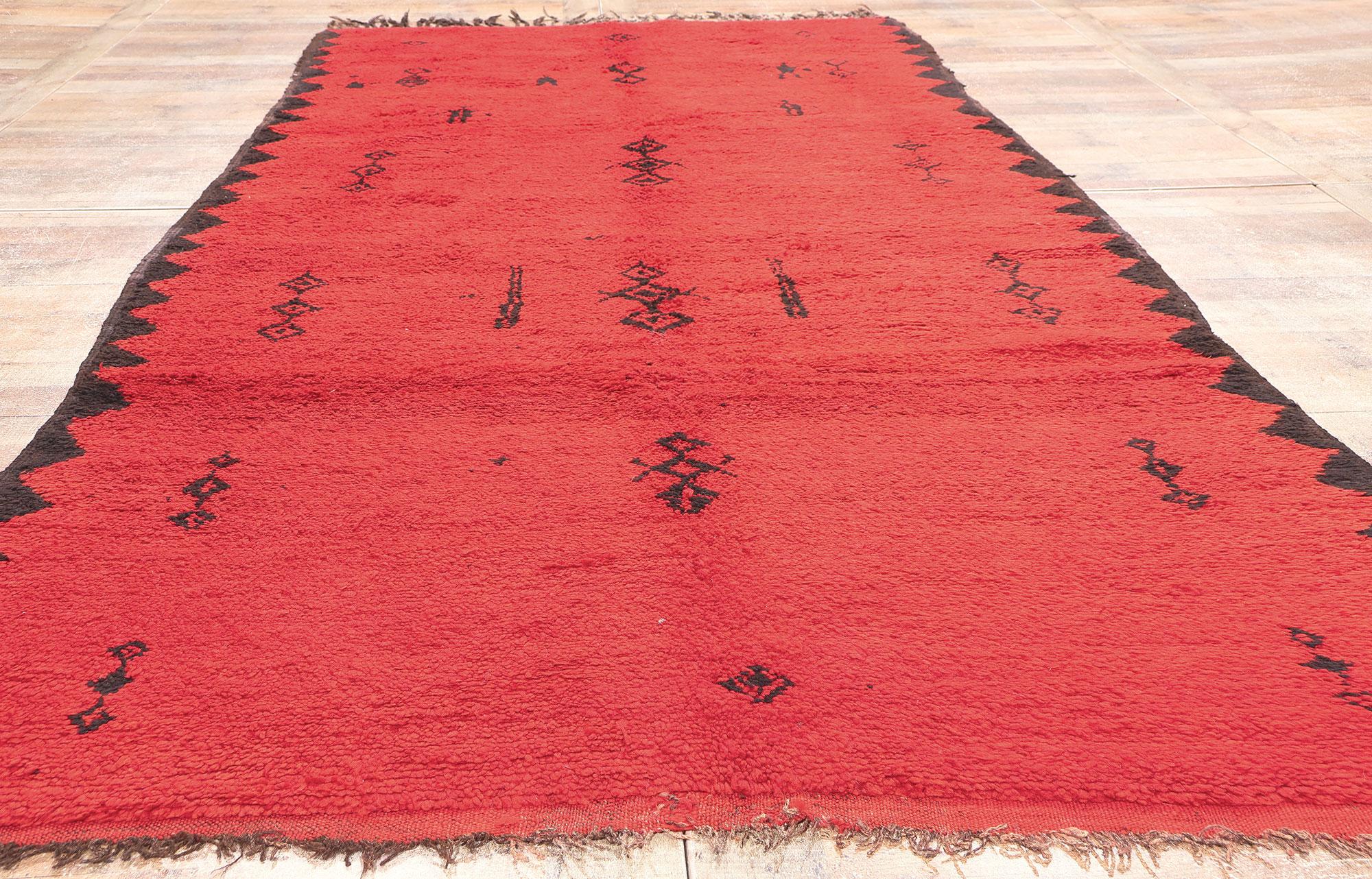 Vintage Red Taznakht Moroccan Rug, Midcentury Modern Meets Tribal Enchantment For Sale 1