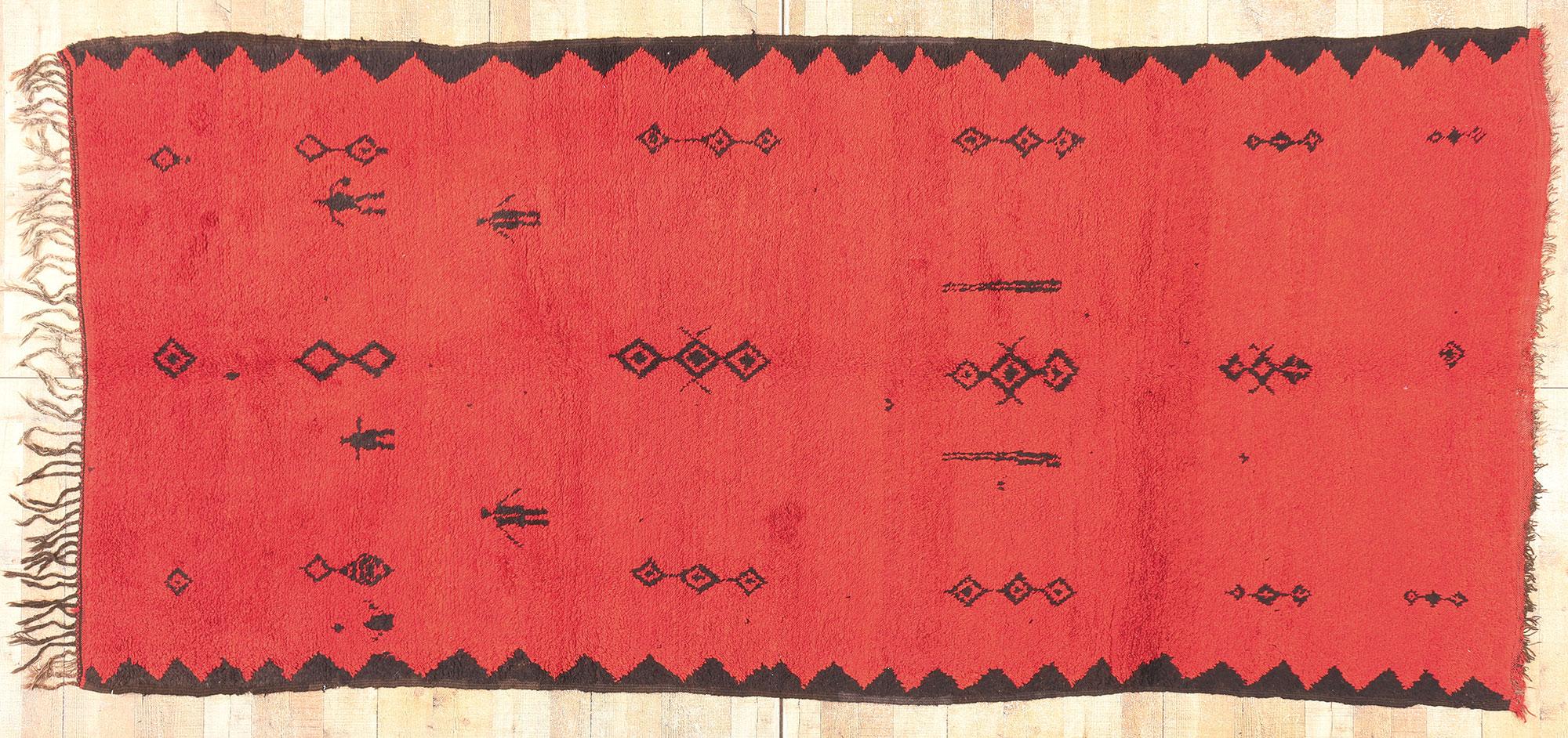 Vintage Red Taznakht Moroccan Rug, Midcentury Modern Meets Tribal Enchantment For Sale 2