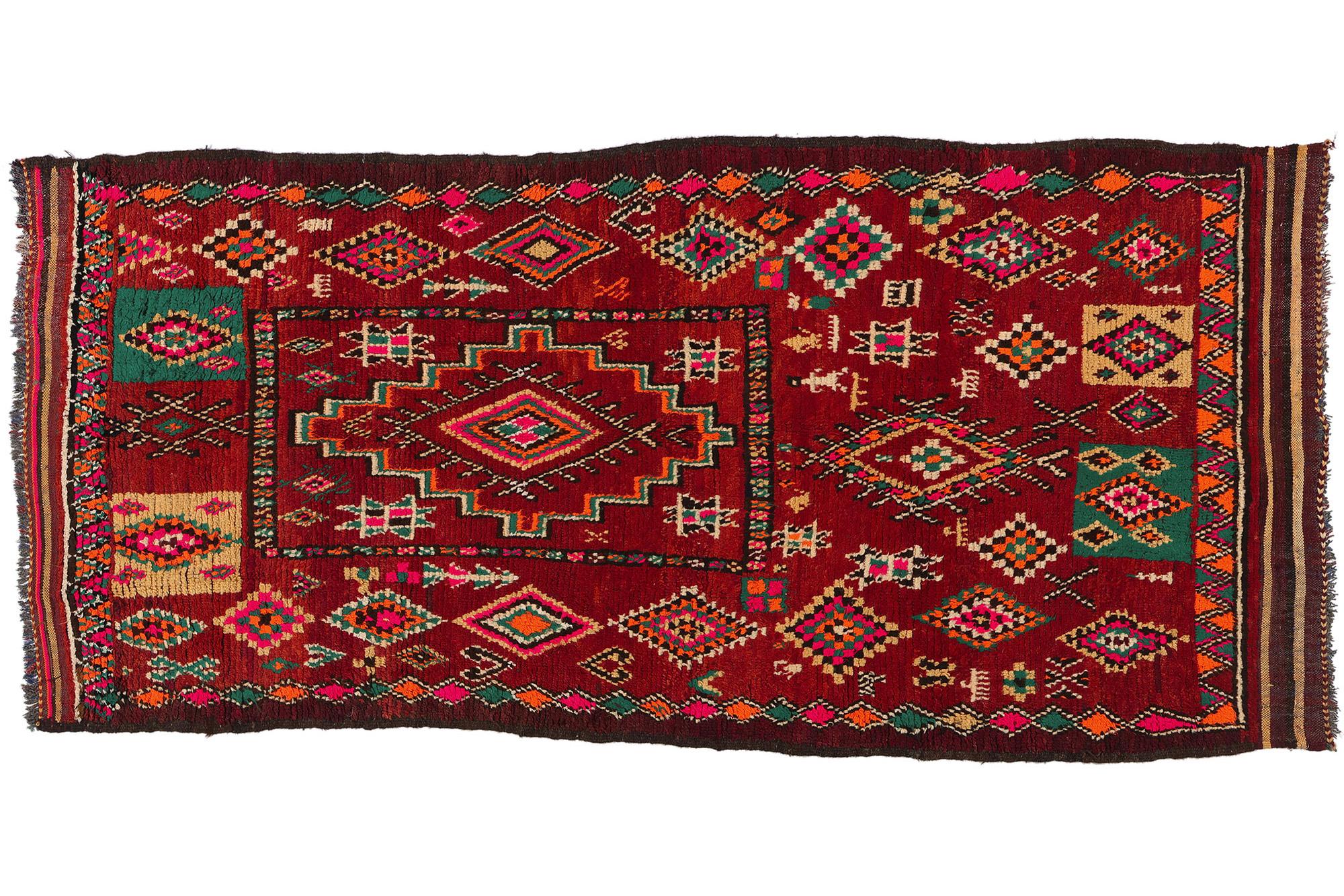  Vintage Red Taznakht Moroccan Rug, Tribal Enchantment Meets Cozy Boho Chic For Sale 3
