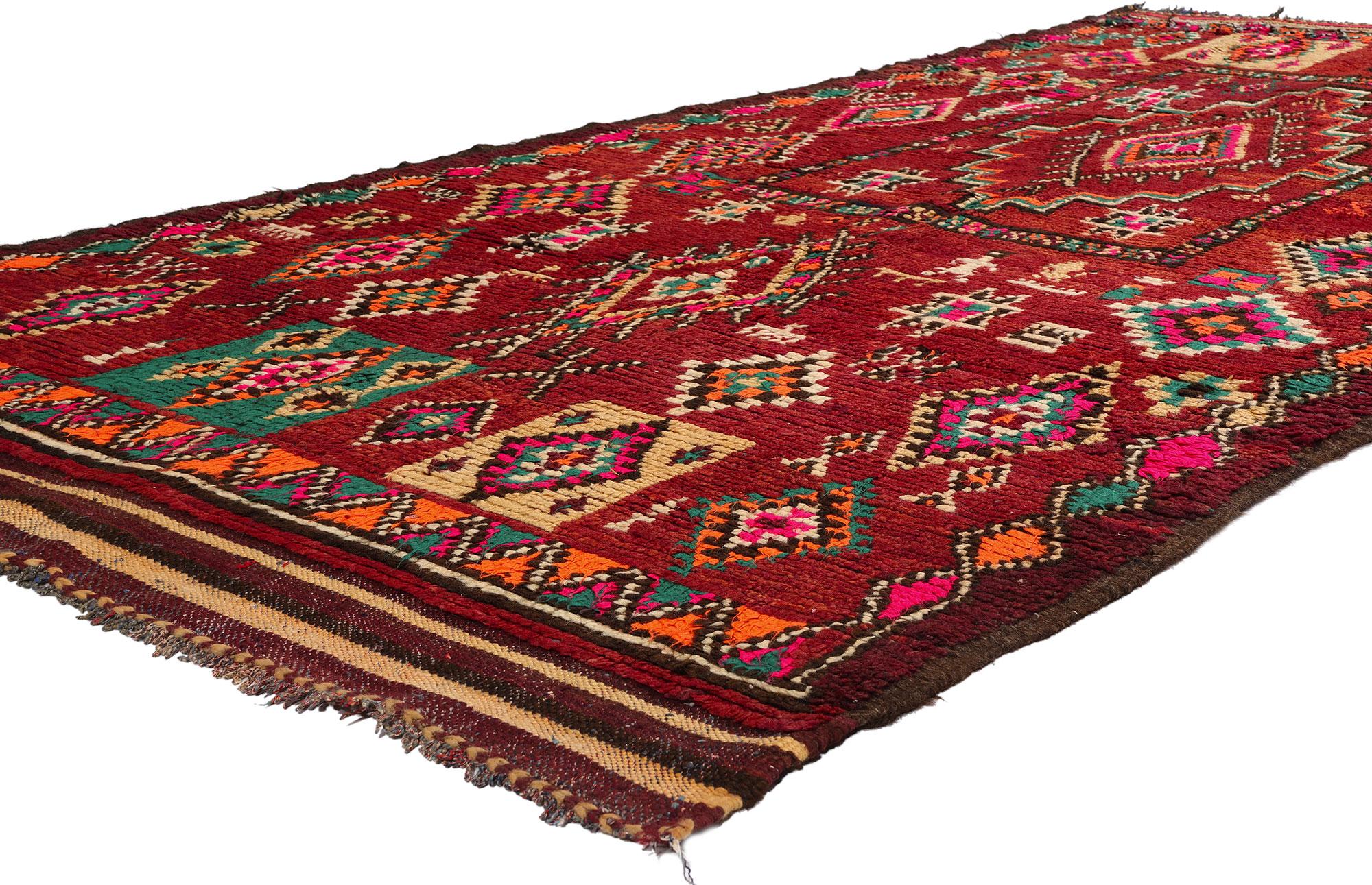 21840 Vintage Red Taznakht Moroccan Rug, 04'09 x 09'10. Embark on a voyage through the profound heritage of the Taznakht Tribe, where adept hands in the southern High Atlas Mountains of Morocco intricately crafted this vintage Berber Moroccan rug