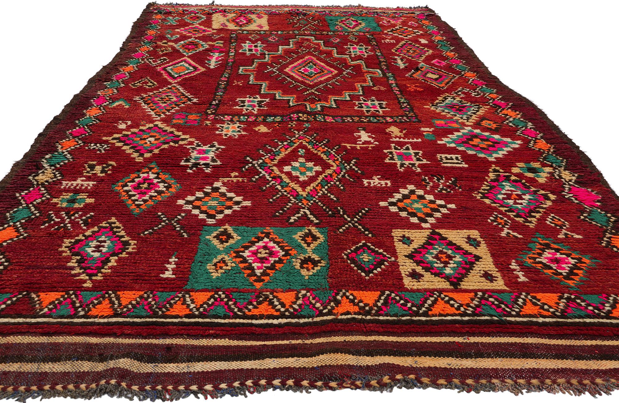 Bohemian  Vintage Red Taznakht Moroccan Rug, Tribal Enchantment Meets Cozy Boho Chic For Sale