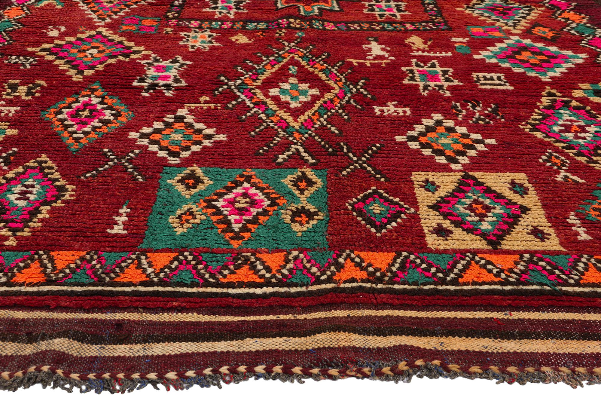 Hand-Knotted  Vintage Red Taznakht Moroccan Rug, Tribal Enchantment Meets Cozy Boho Chic For Sale