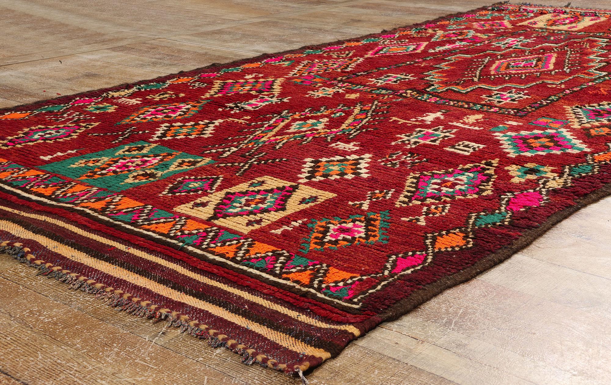 Wool  Vintage Red Taznakht Moroccan Rug, Tribal Enchantment Meets Cozy Boho Chic For Sale