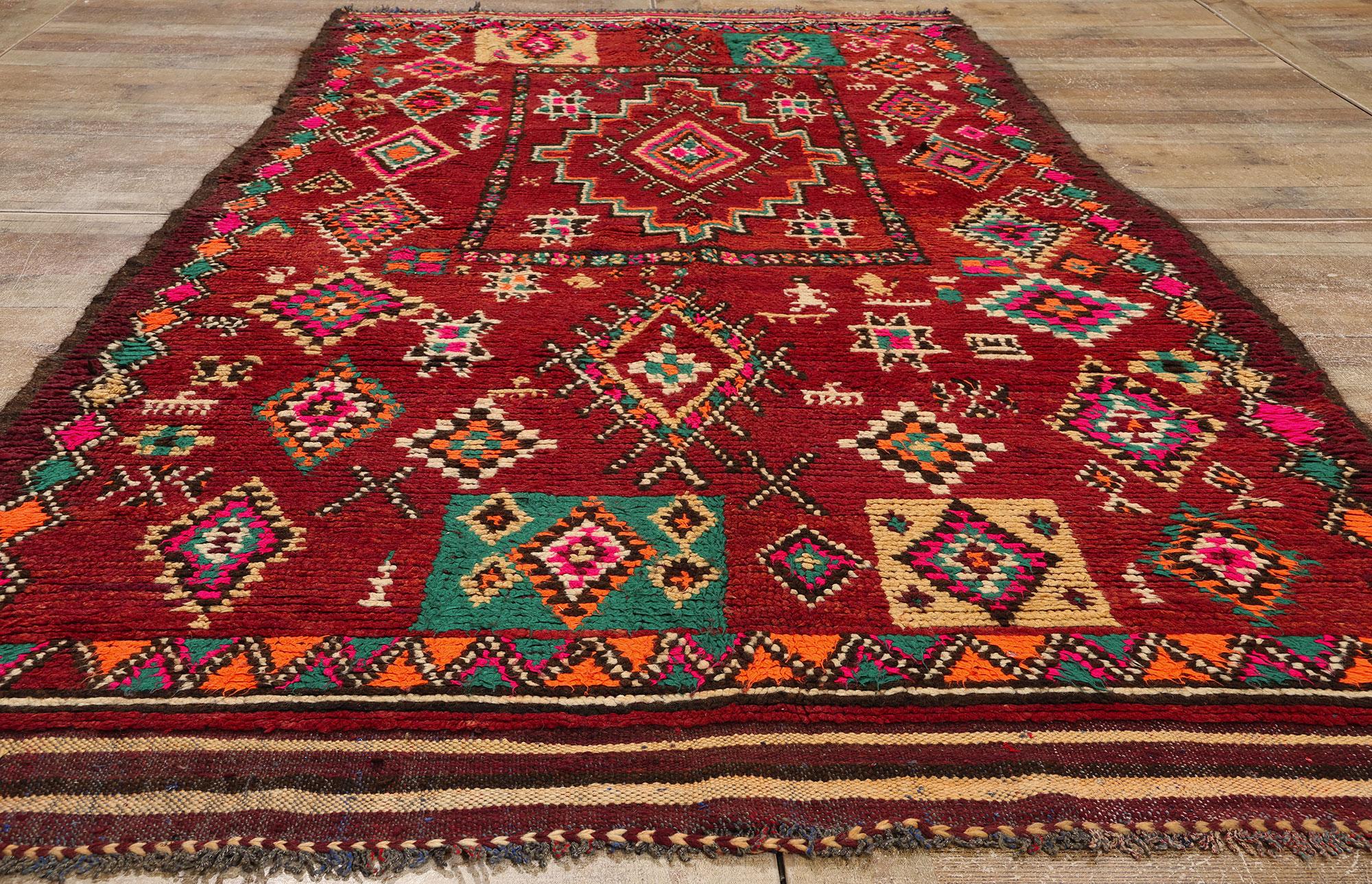  Vintage Red Taznakht Moroccan Rug, Tribal Enchantment Meets Cozy Boho Chic For Sale 1