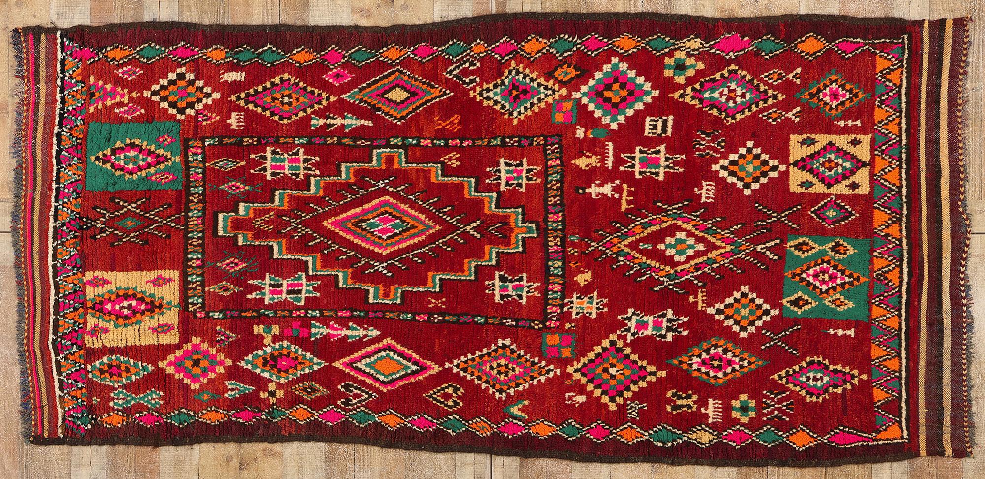  Vintage Red Taznakht Moroccan Rug, Tribal Enchantment Meets Cozy Boho Chic For Sale 2