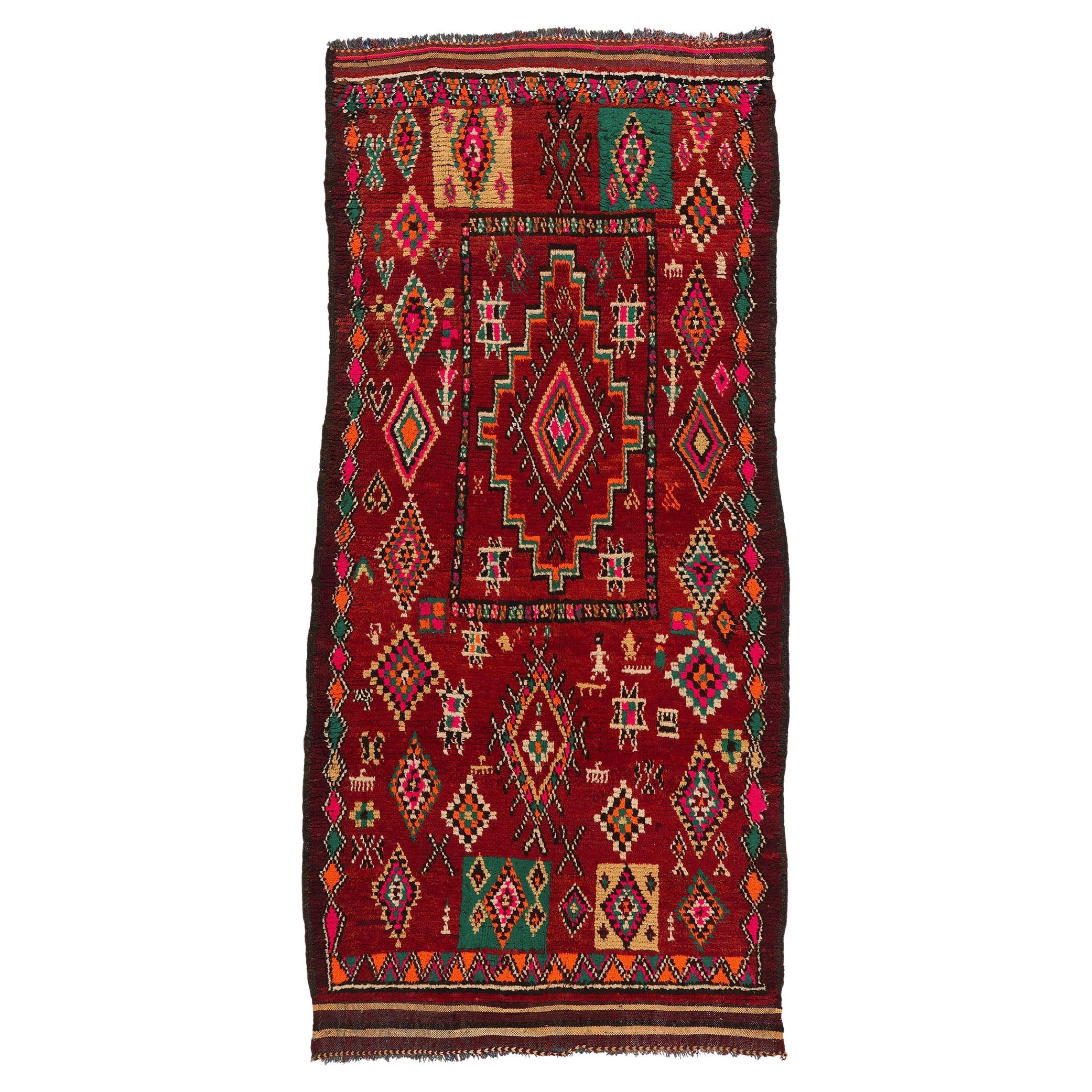  Vintage Red Taznakht Moroccan Rug, Tribal Enchantment Meets Cozy Boho Chic For Sale