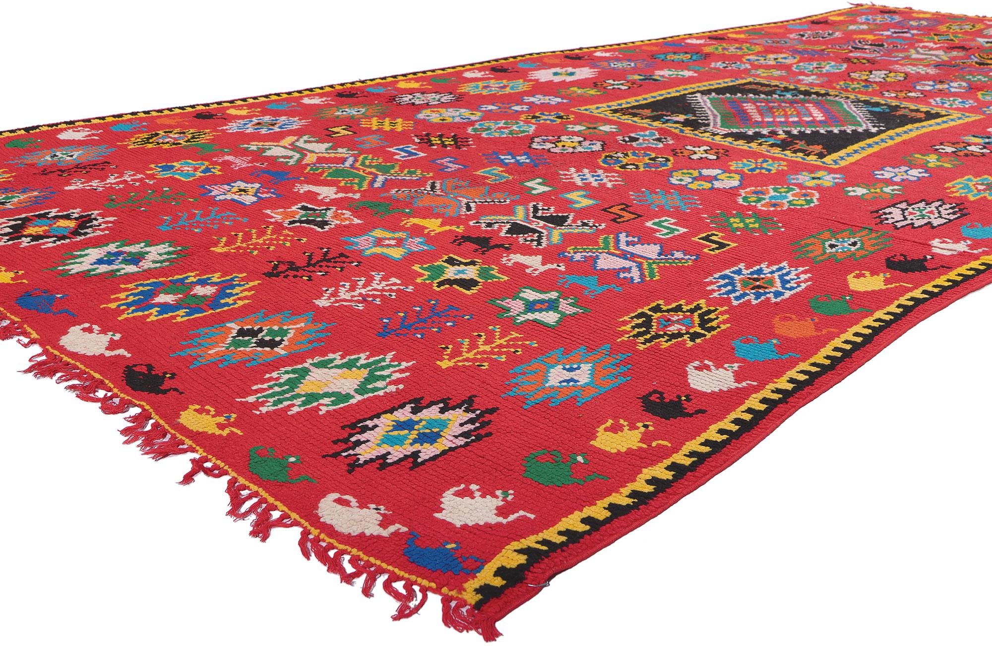 20217 Vintage Red Taznakht Moroccan Rug, 05'08 X 12'04. Embark on a captivating journey into the rich legacy of the Taznakht Tribe, where skilled hands in the High Atlas Mountains of southern Morocco meticulously crafted this hand-knotted wool