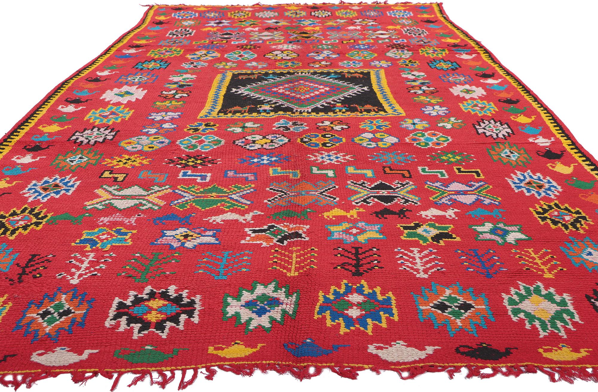 Hand-Knotted Vintage Red Taznakht Moroccan Rug with Modern Tribal Style For Sale